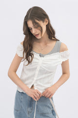 2way shirring puff frill blouse