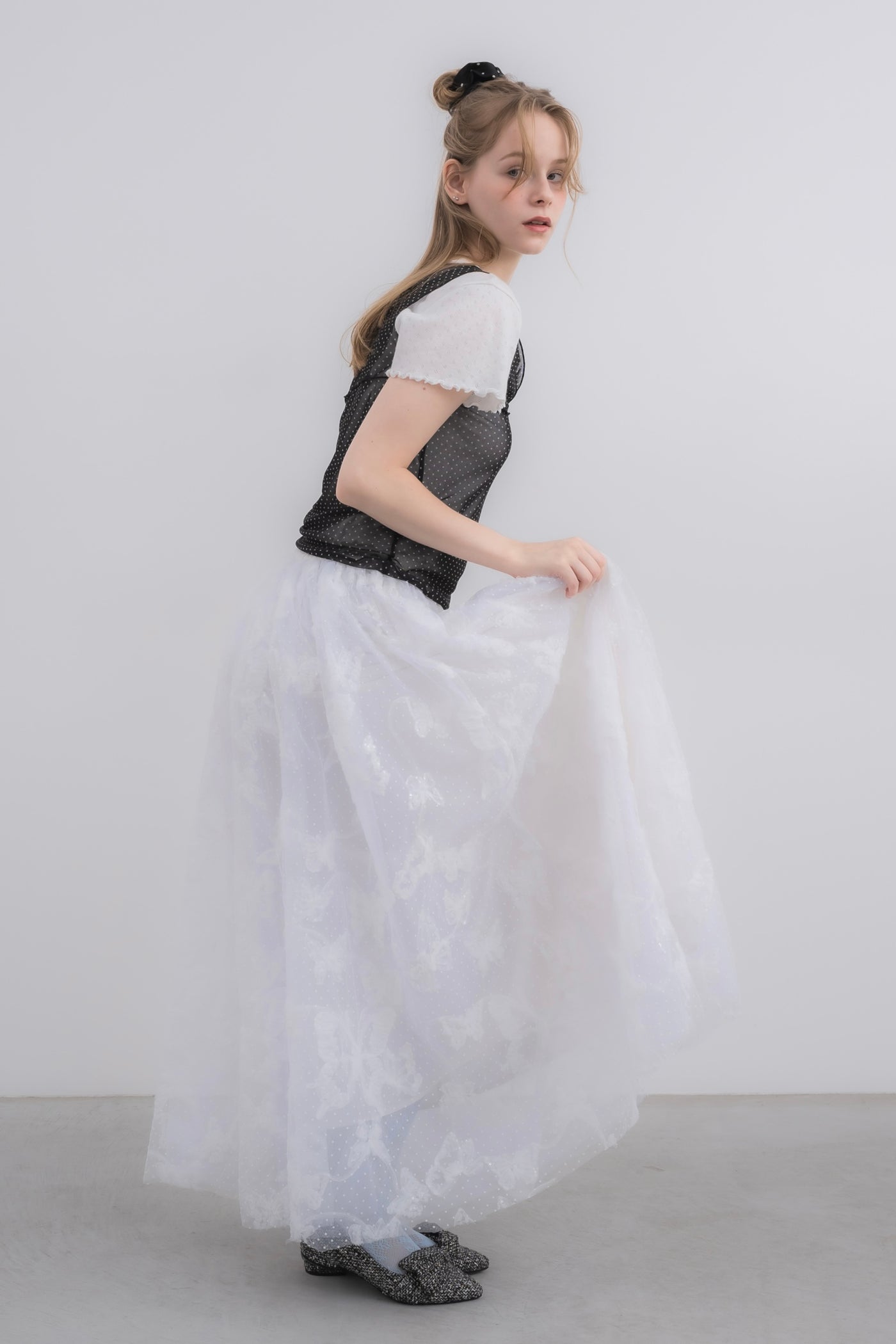 スカート idem volume tulle butterfly dot skirt volume tulle butterfly dot skirt – idem