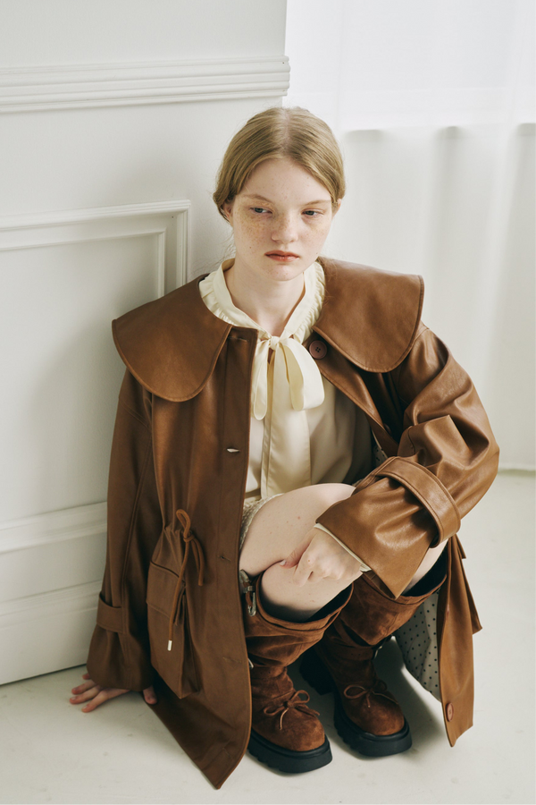 big collar vegan leather jacket
