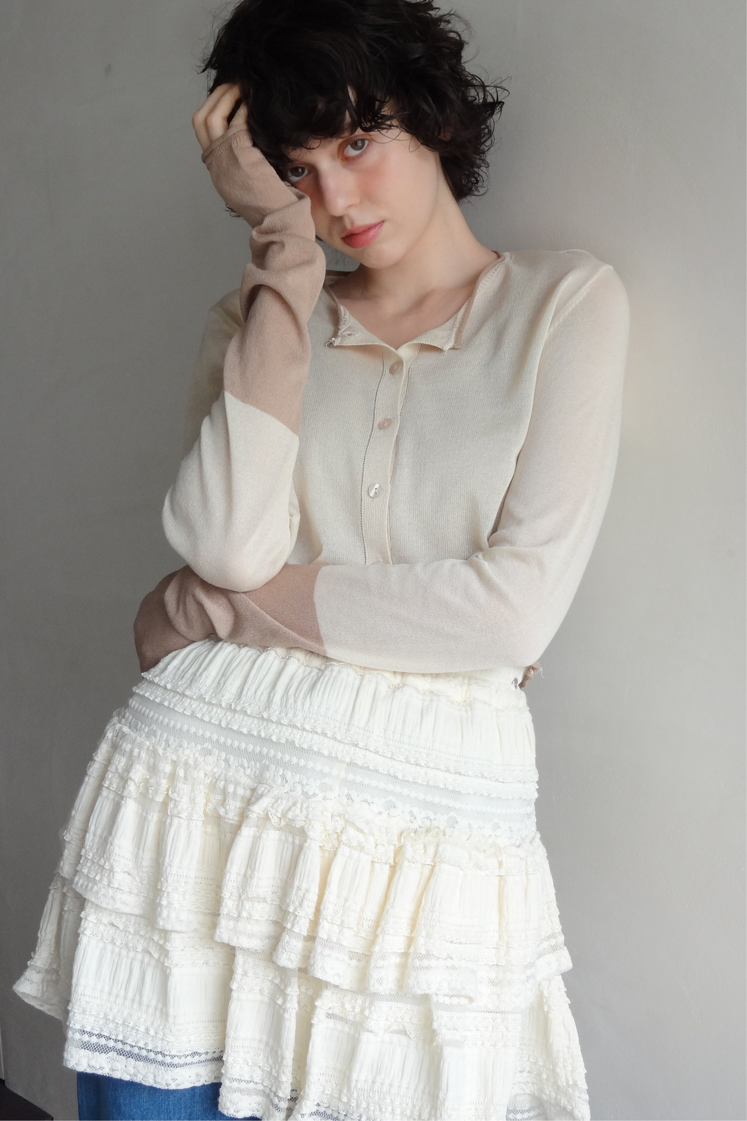 bicolor sheer knit cardigan