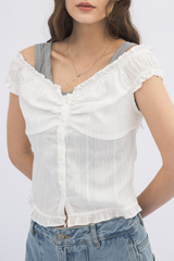 2way shirring puff frill blouse