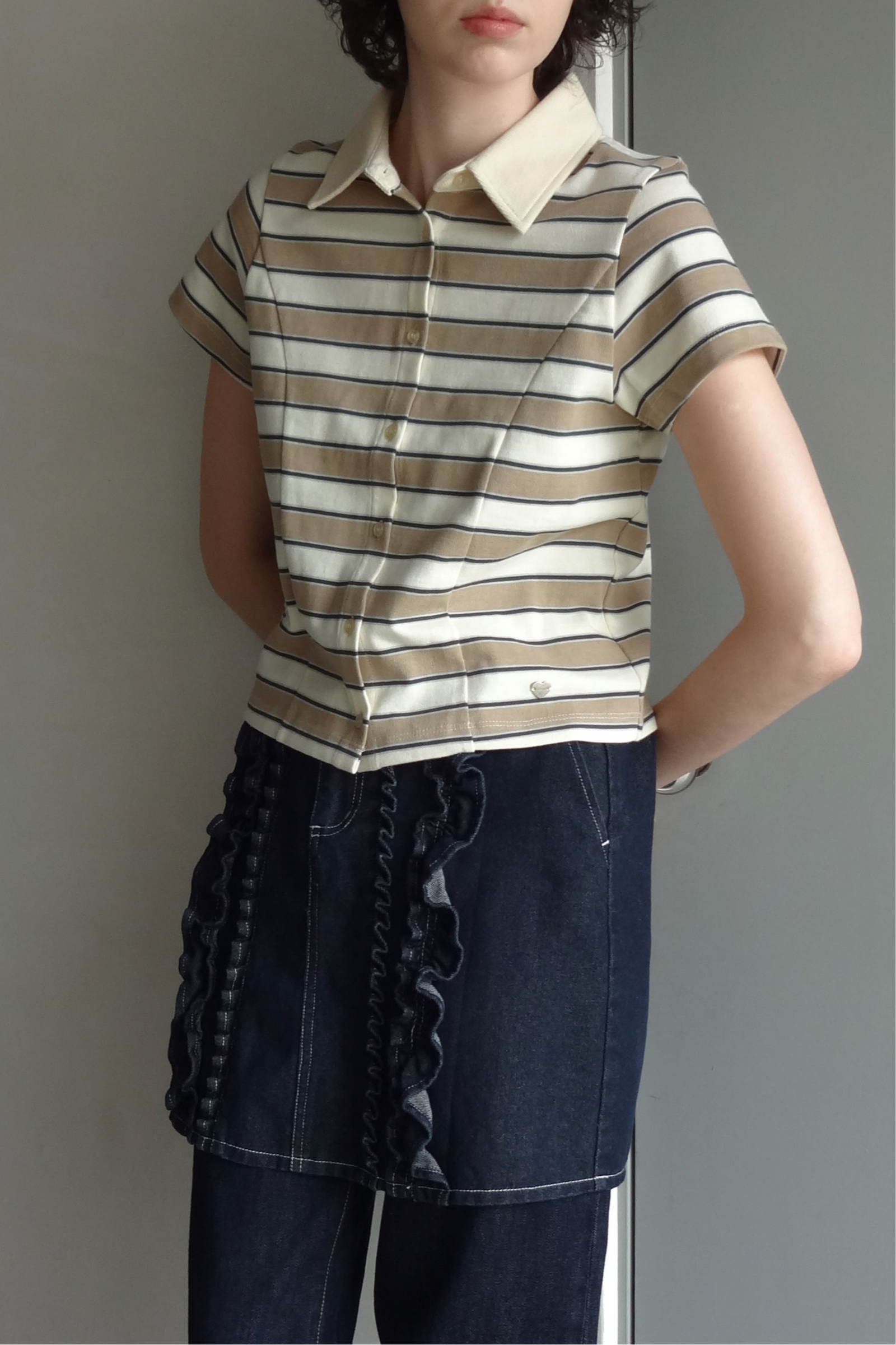 トップス idem border frill polo shirts border polo shirt – idem