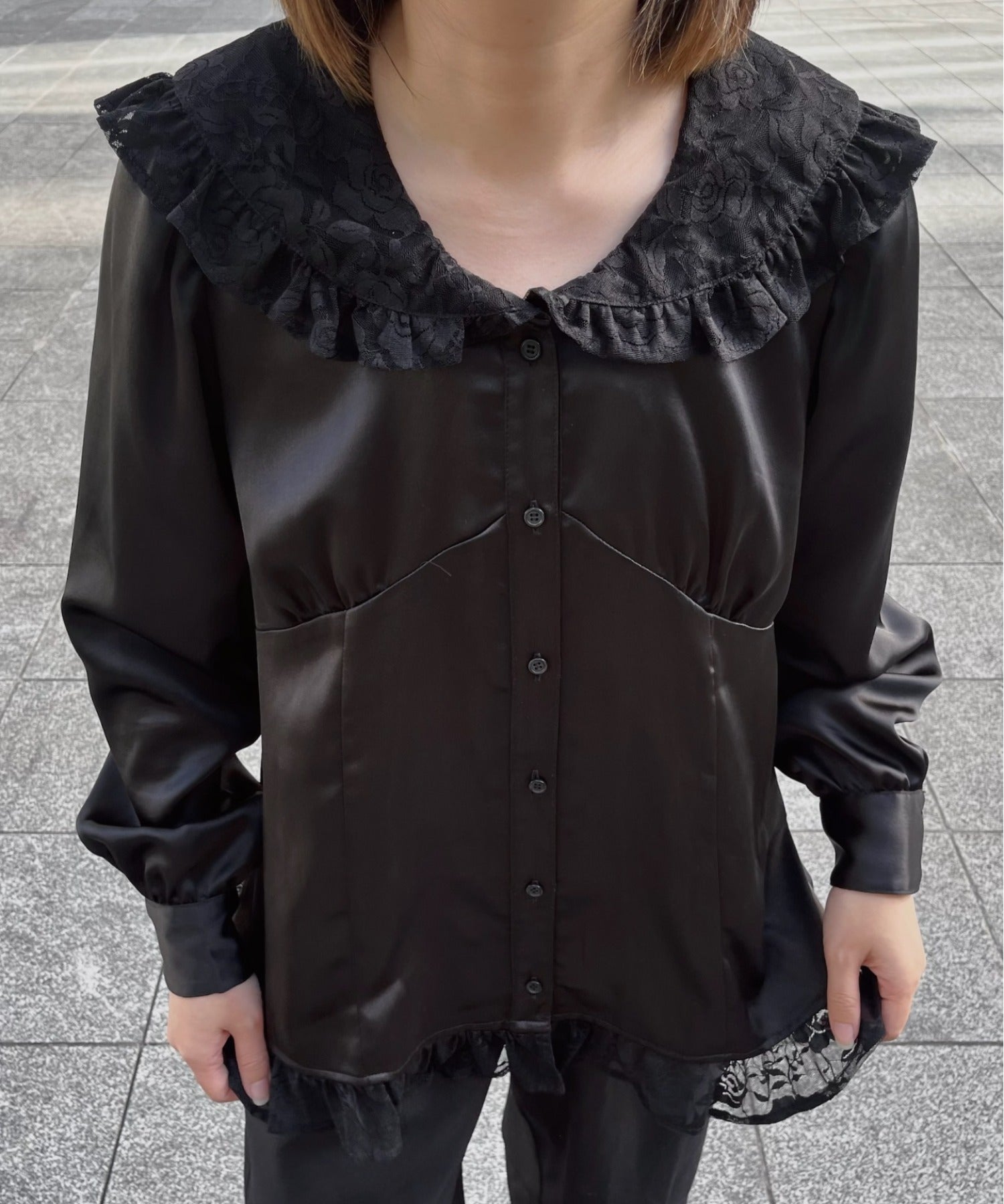 lace collar vintage satin blouse