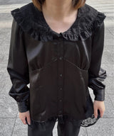 lace collar vintage satin blouse