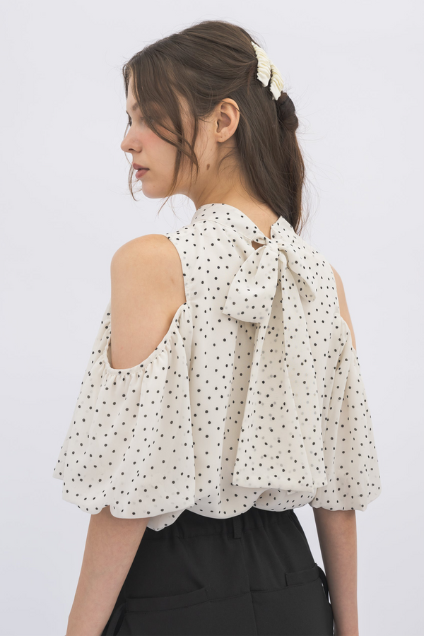 open shoulder ribbon blouse