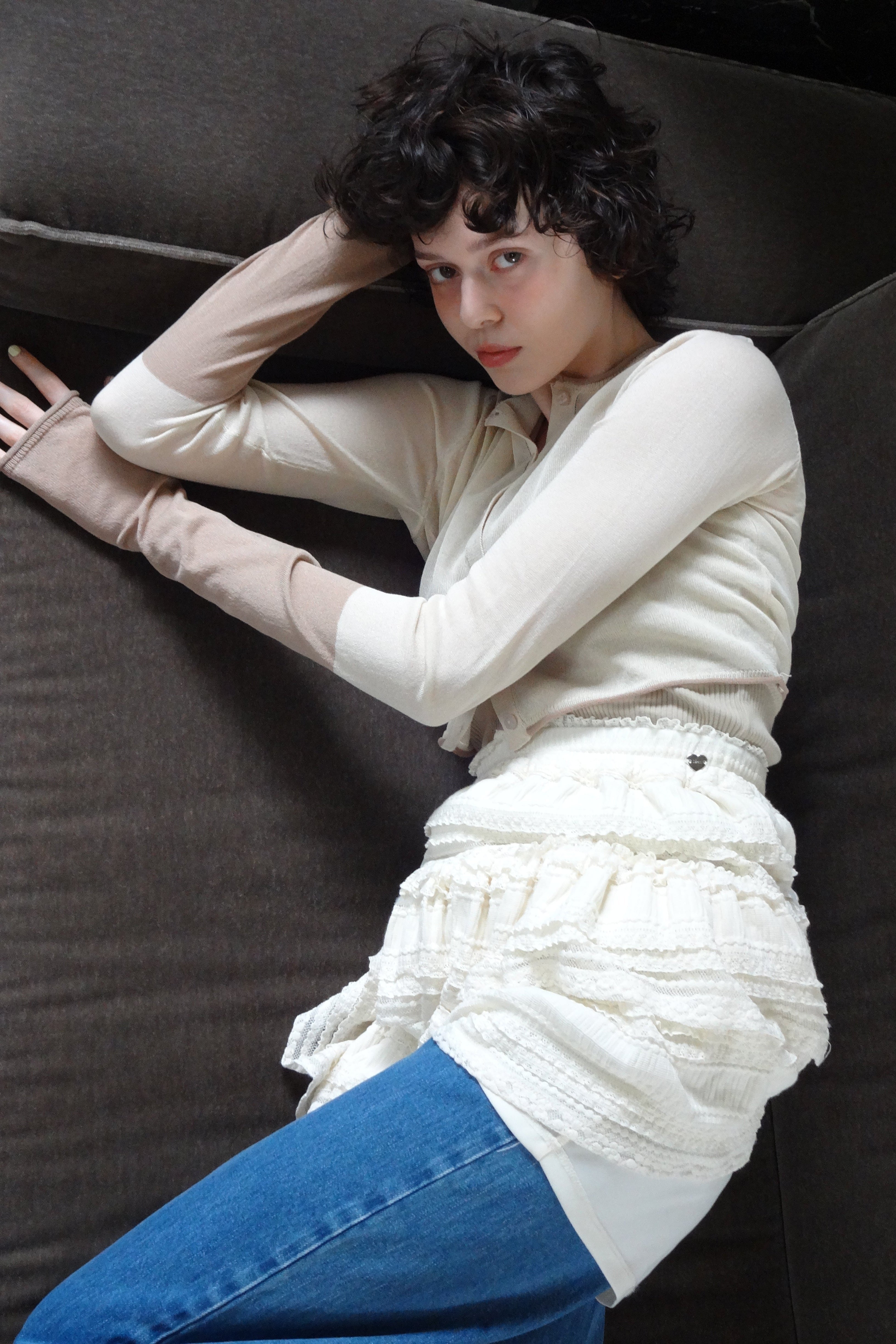 bicolor sheer knit cardigan