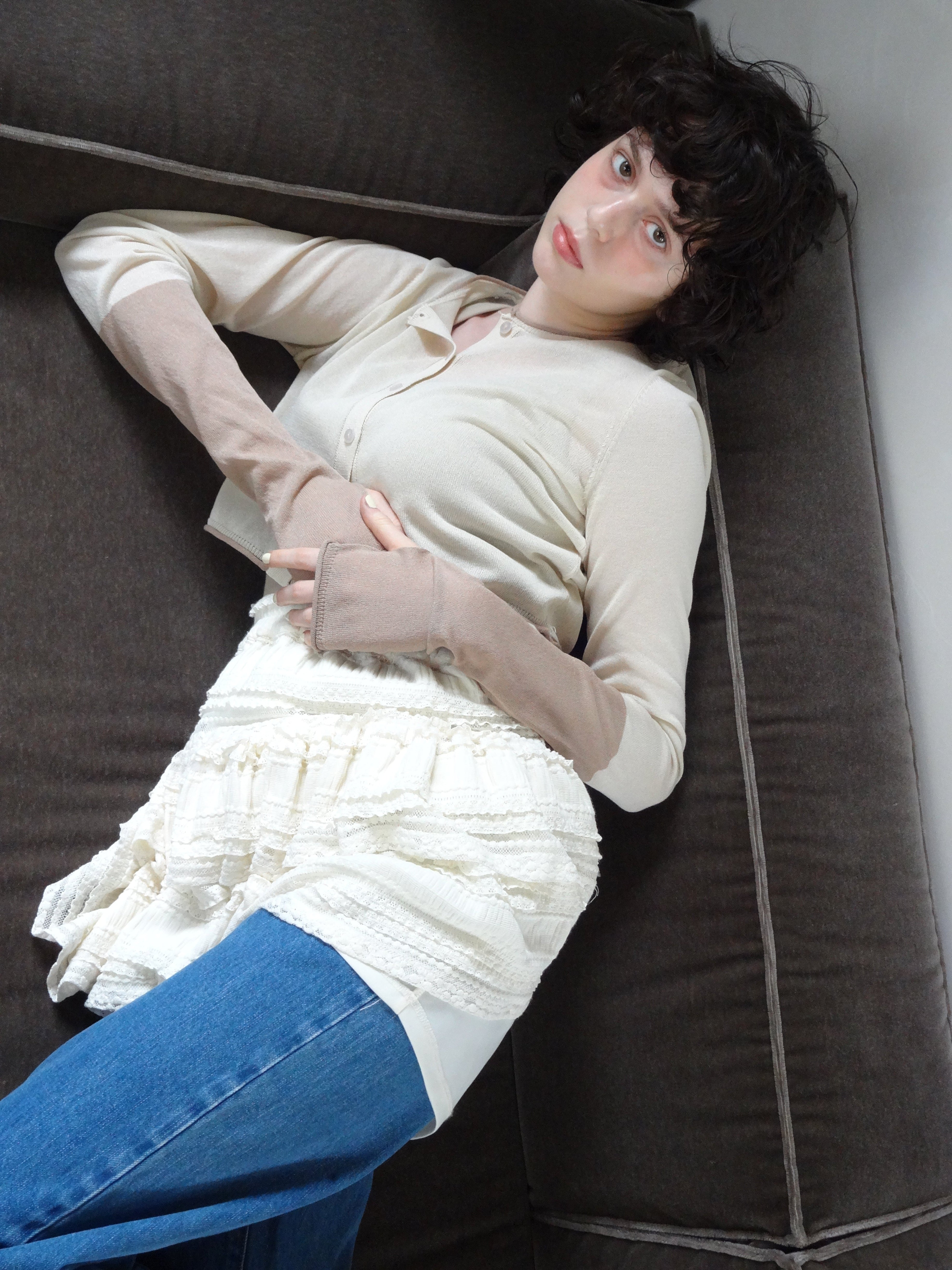 bicolor sheer knit cardigan