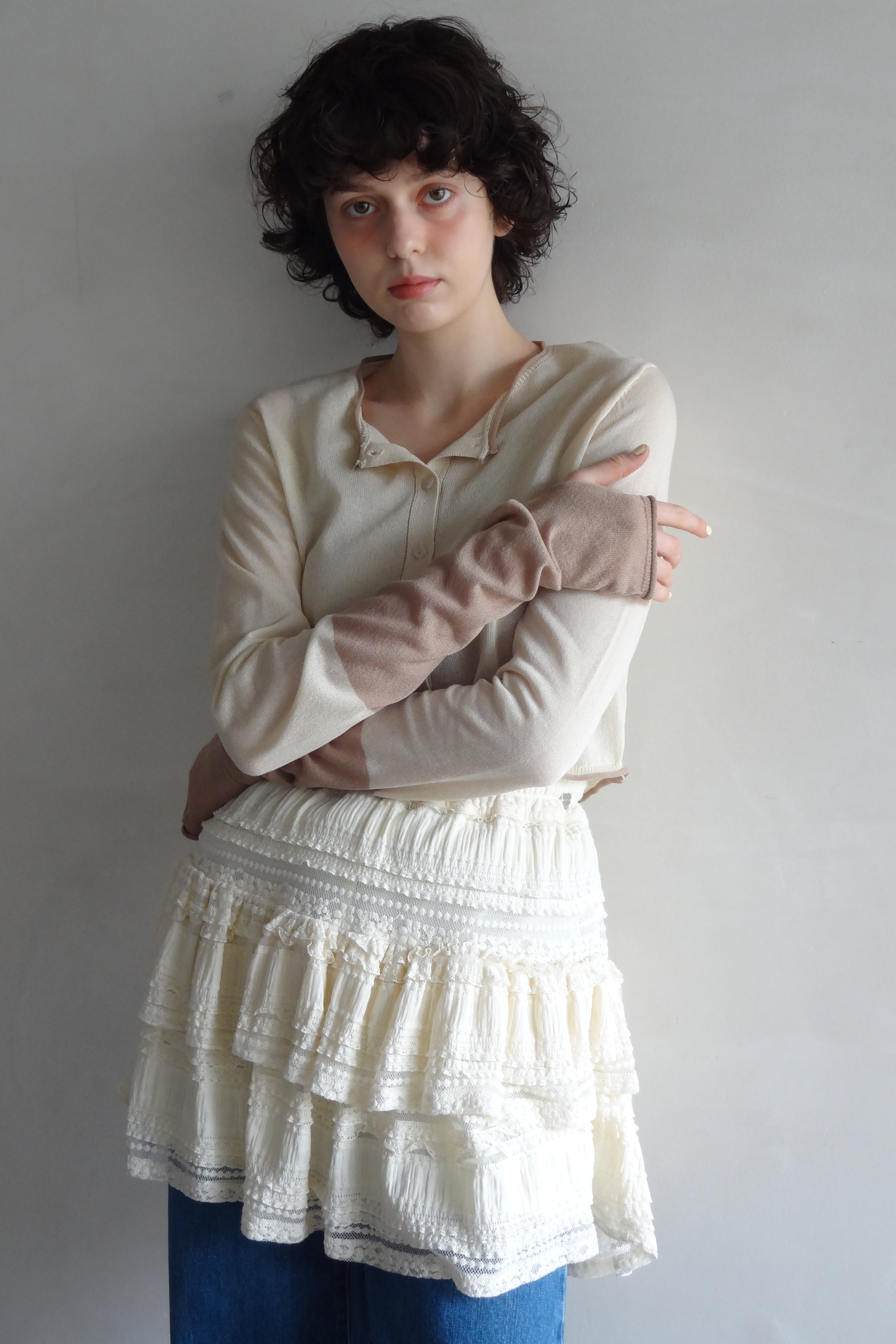 bicolor sheer knit cardigan