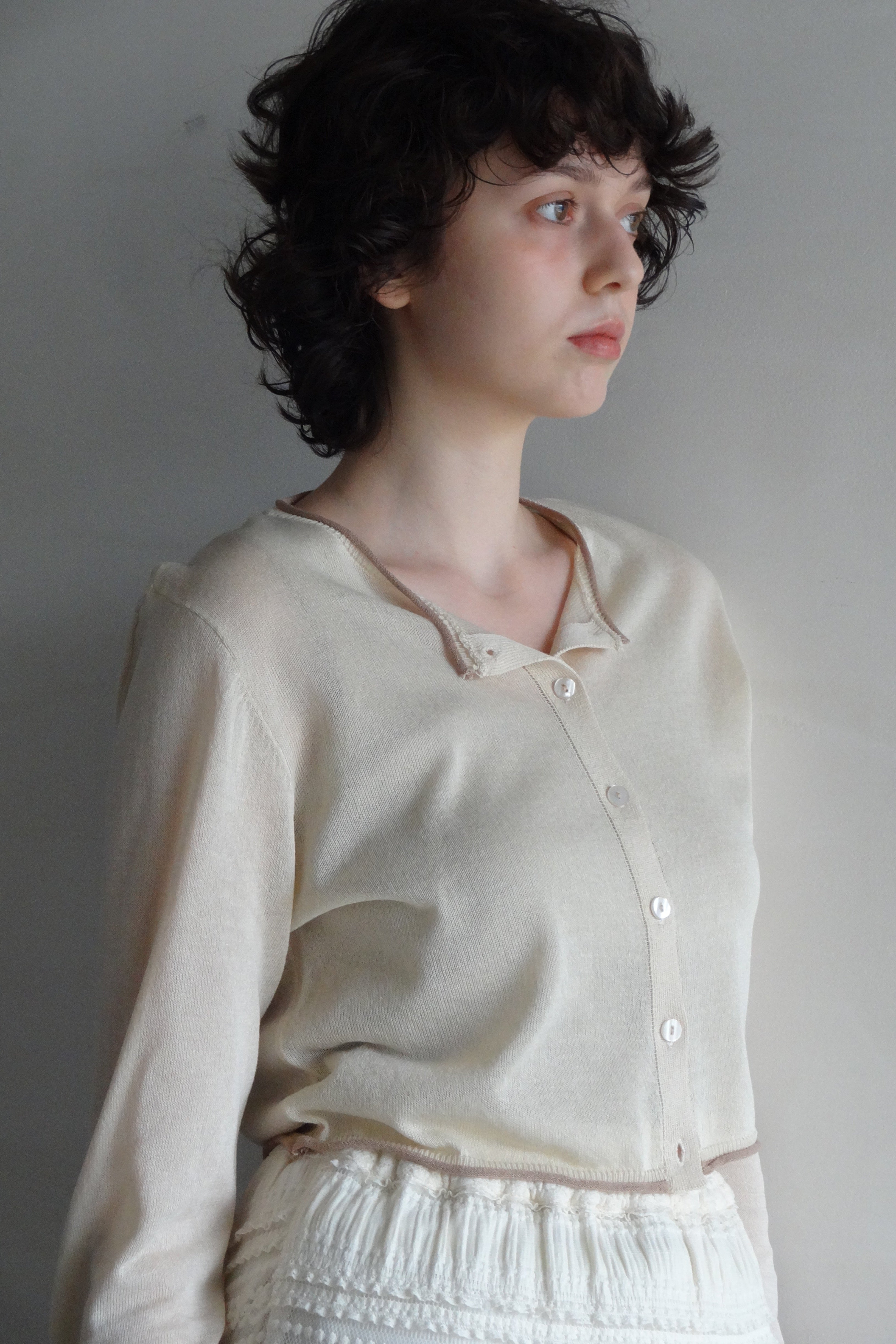 bicolor sheer knit cardigan