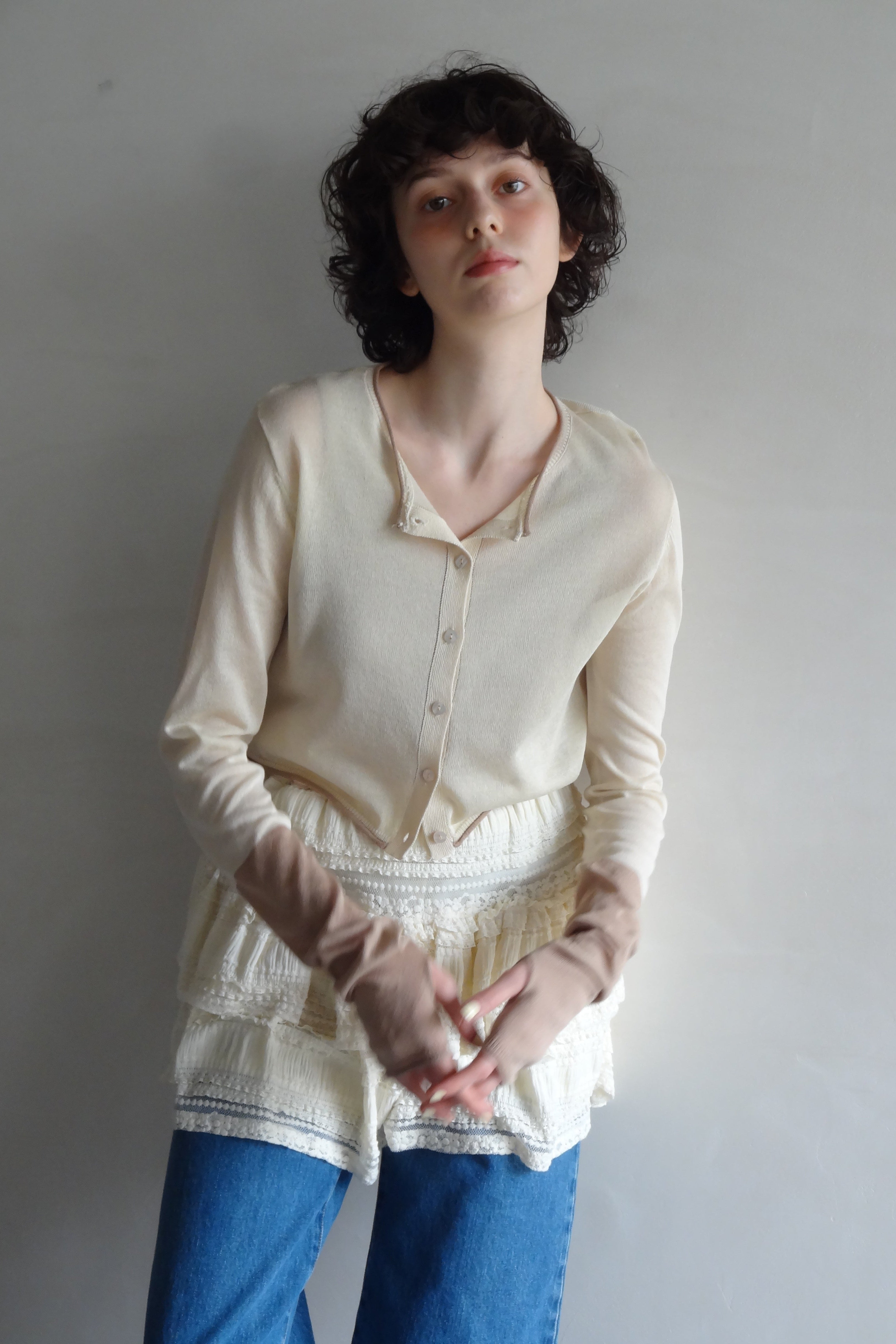 bicolor sheer knit cardigan