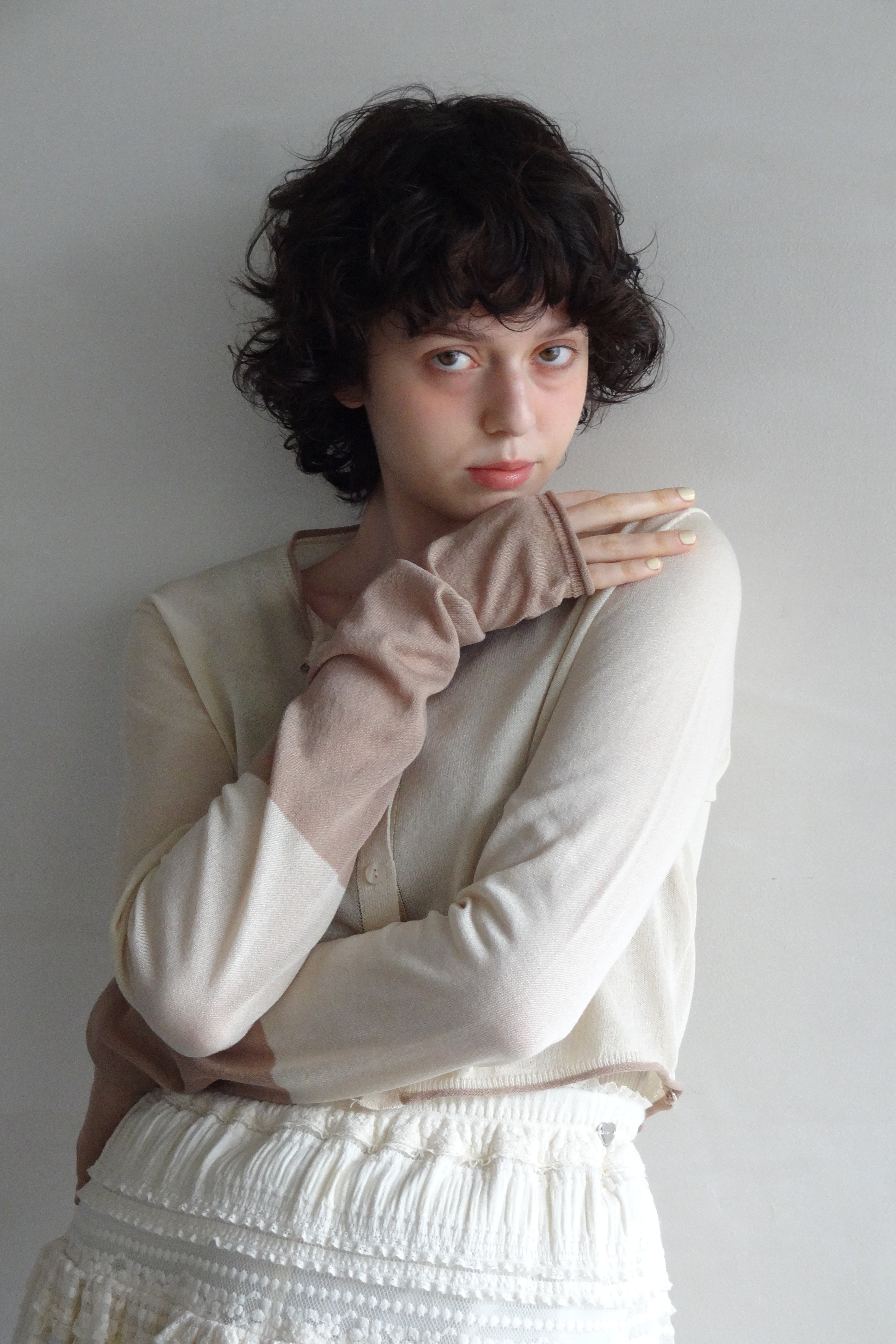 bicolor sheer knit cardigan