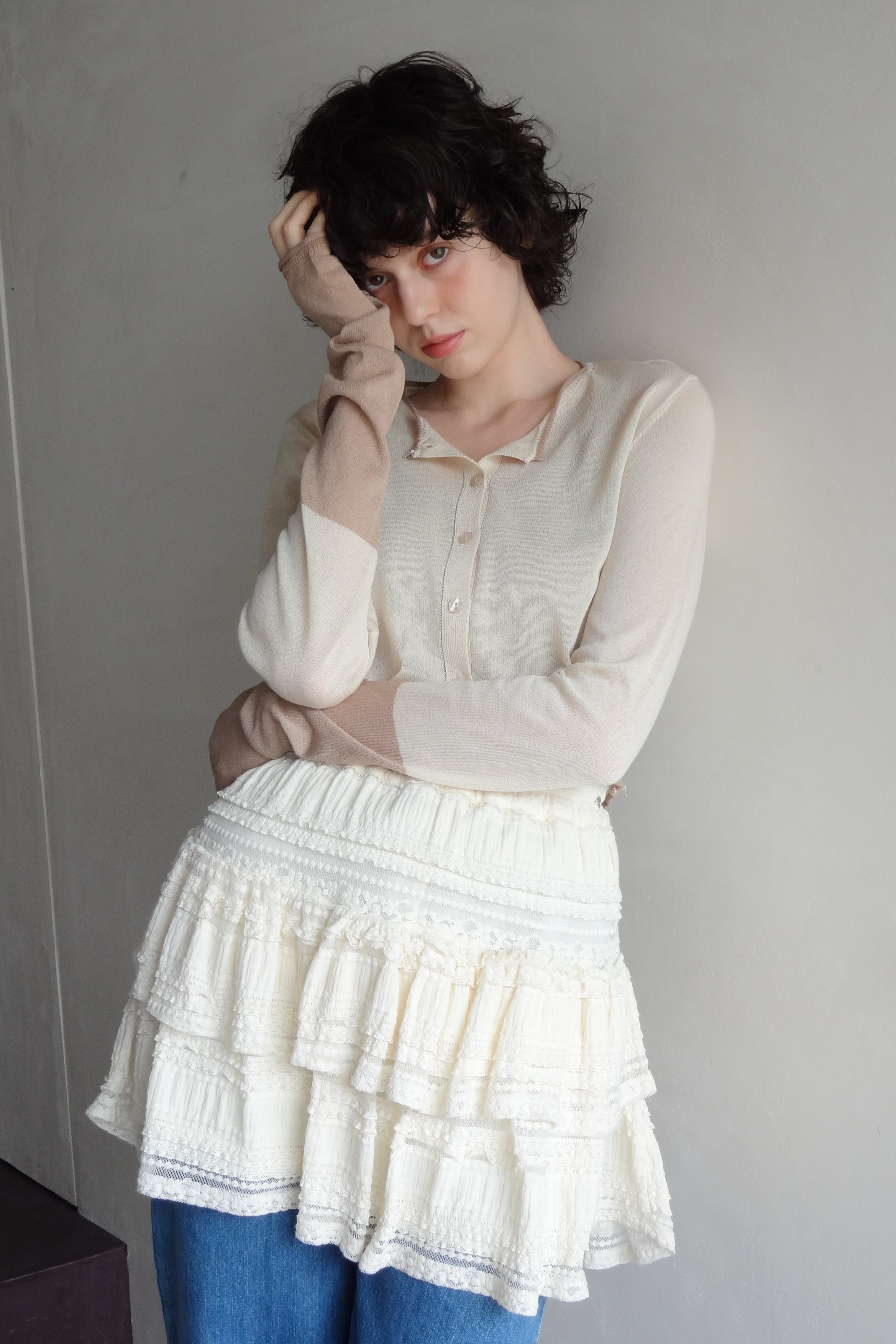 bicolor sheer knit cardigan