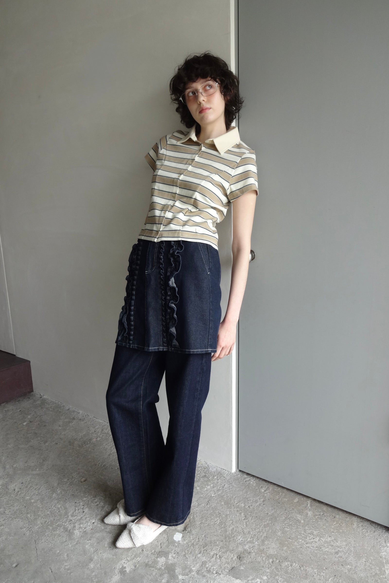 idem イデム　damage frill denim skirt frill denim mini skirt – idem