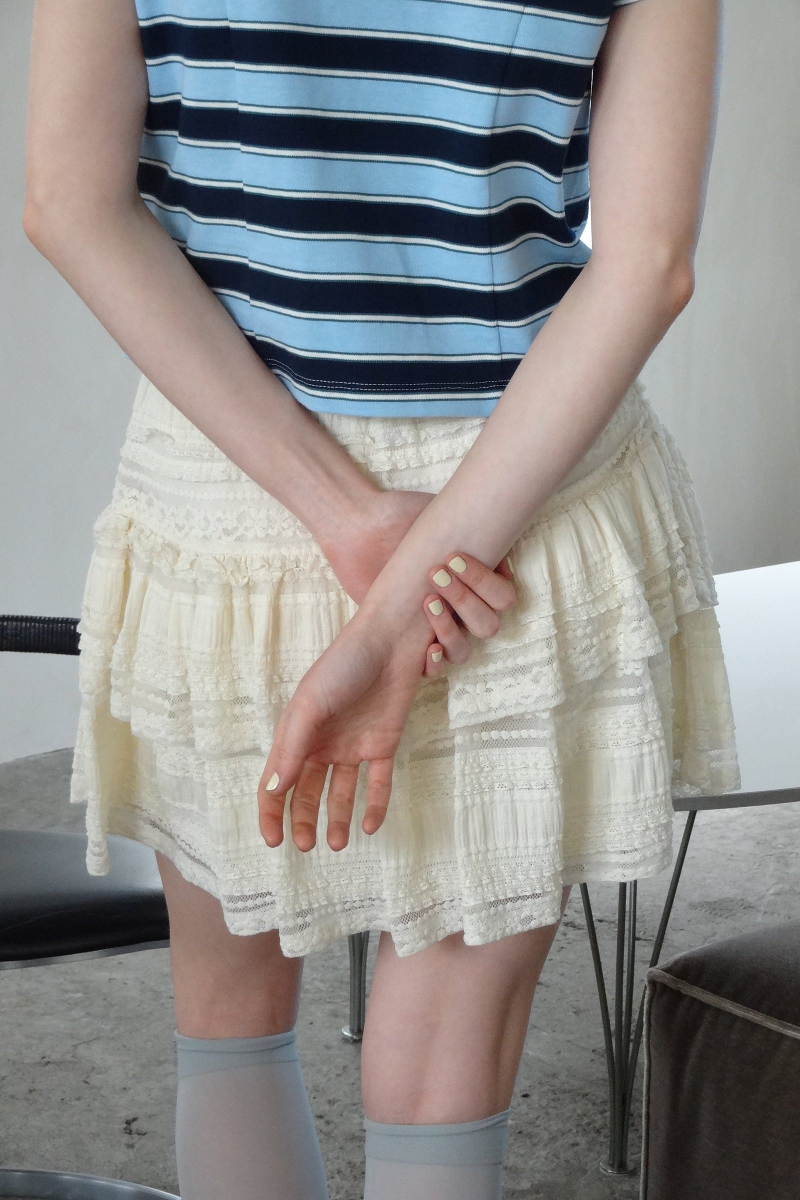 レイヤード フリル [TUOMIO] LAYERED APRON FRILL SKIRT BELT HeRIN.CYE | Sheer frill skirt (スカート(ロング) ) |SHEL'TTER