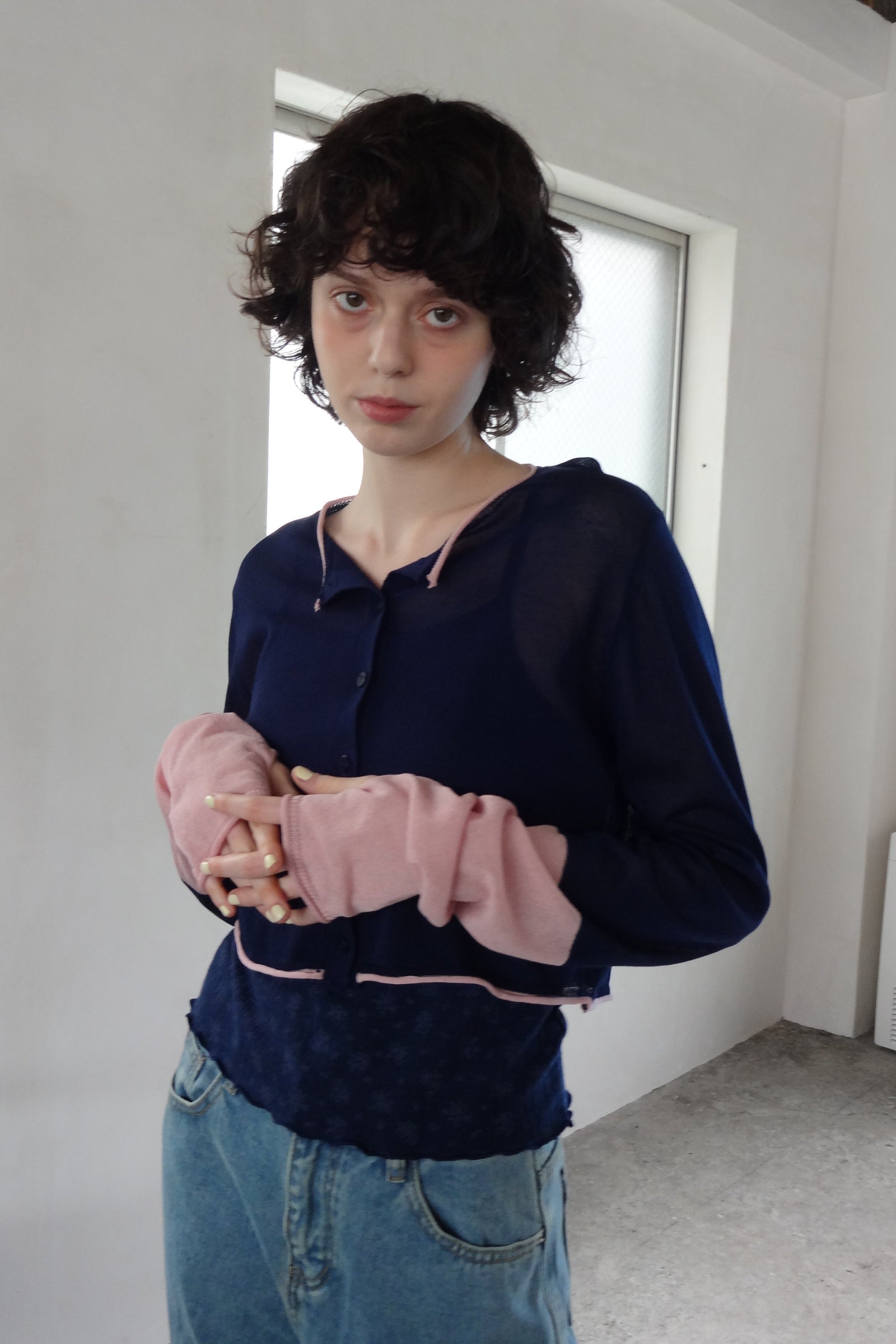 bicolor sheer knit cardigan／バイカラーシアーカーディガン