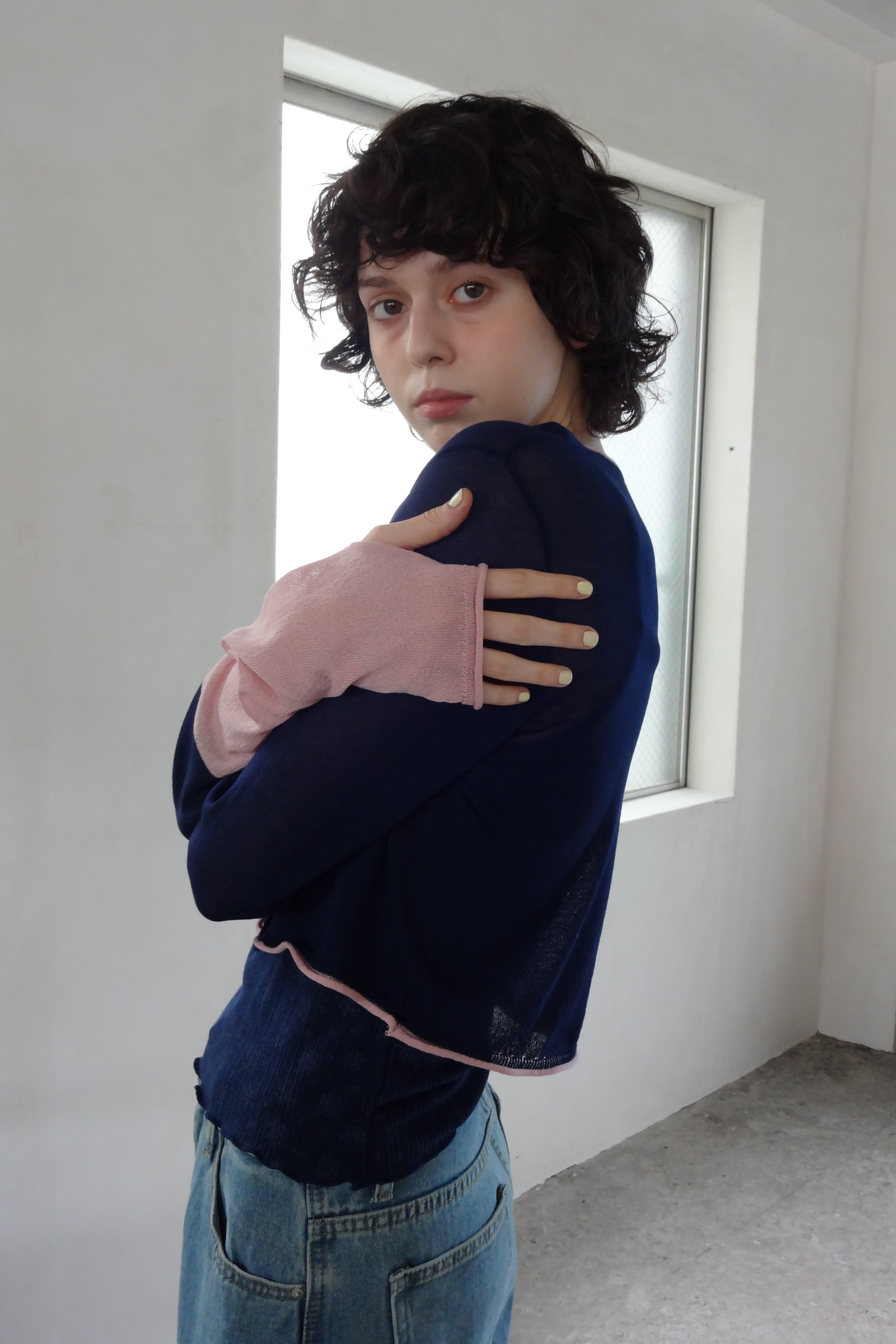 bicolor sheer knit cardigan
