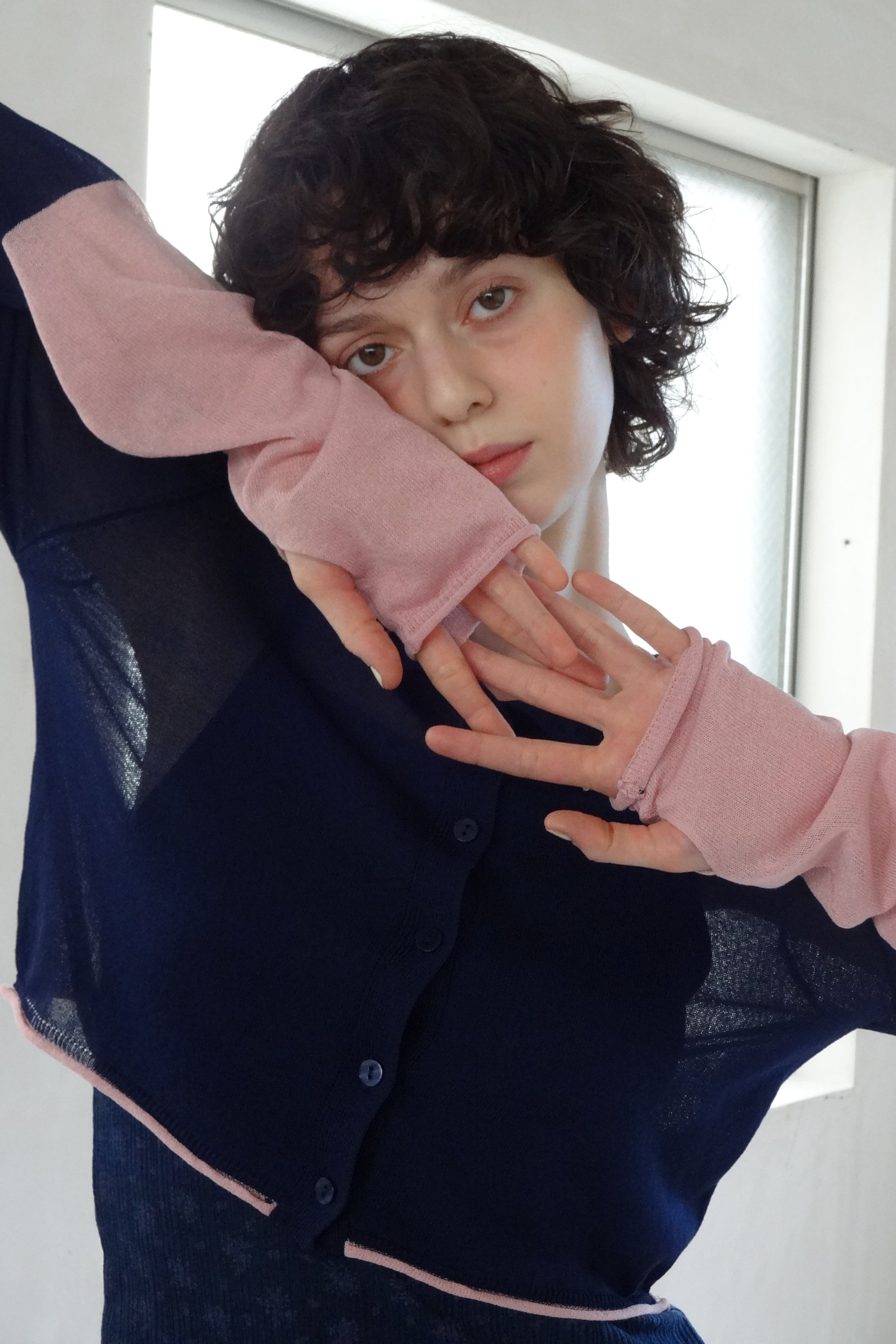 bicolor sheer knit cardigan
