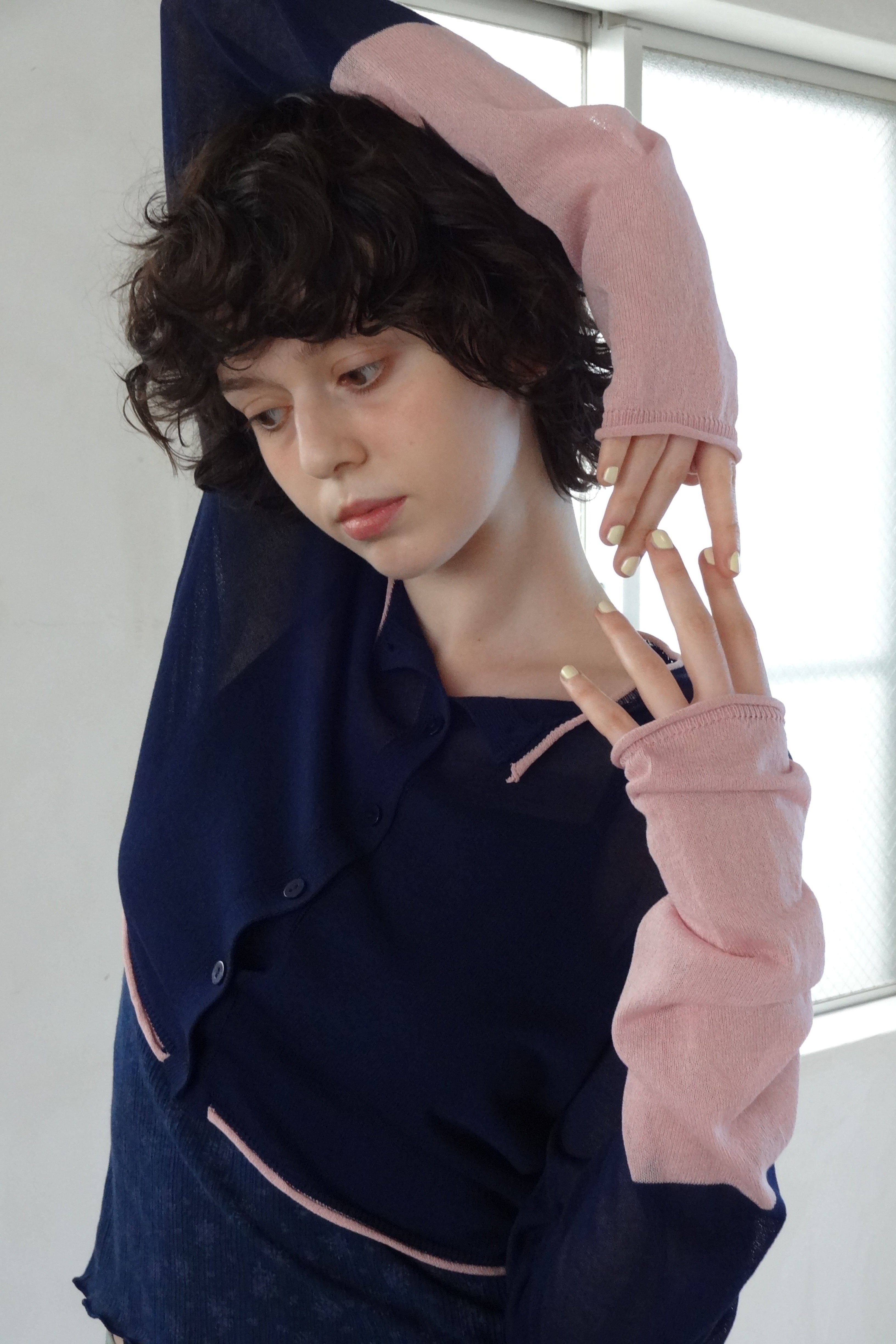 bicolor sheer knit cardigan