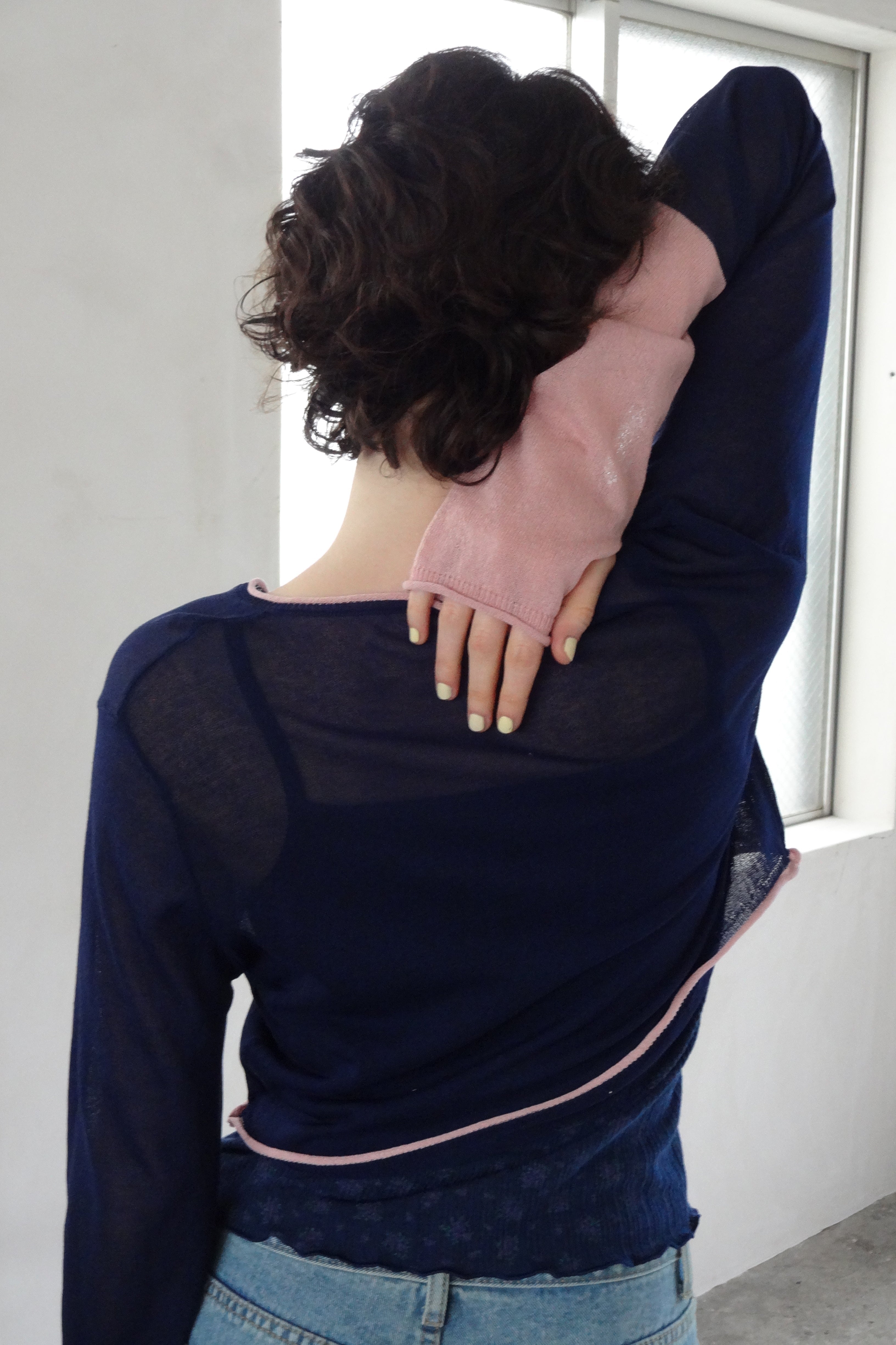 bicolor sheer knit cardigan