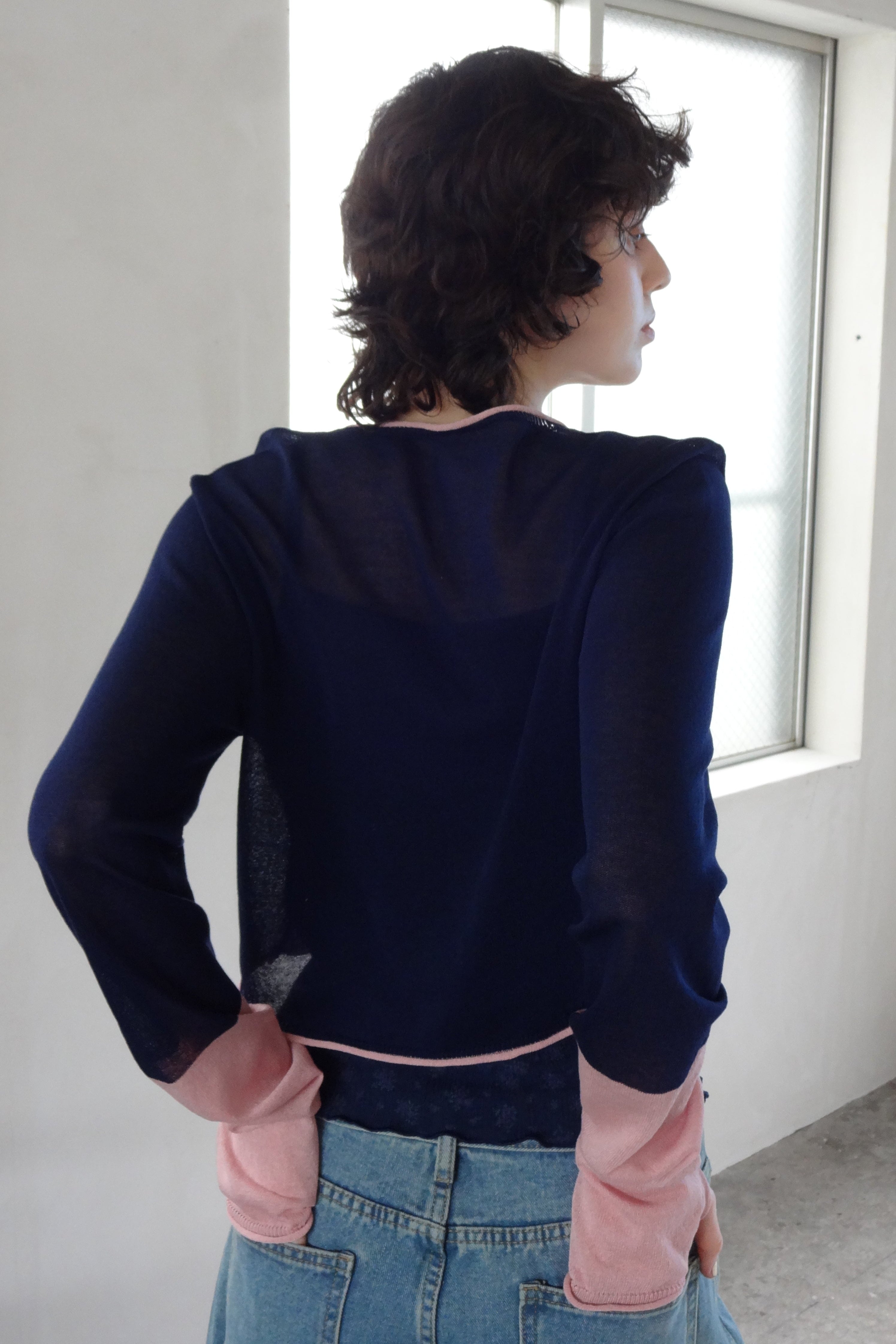 bicolor sheer knit cardigan