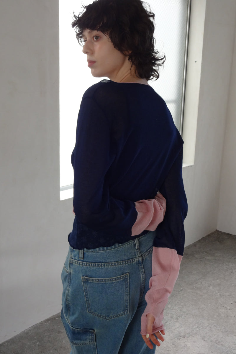 bicolor sheer knit cardigan