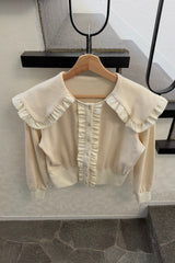 sailor color frill rib cardigan