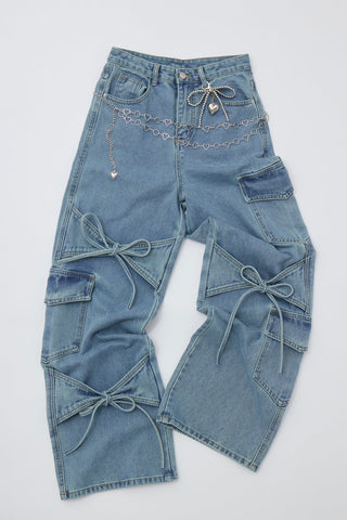 many ribbon cargo denim