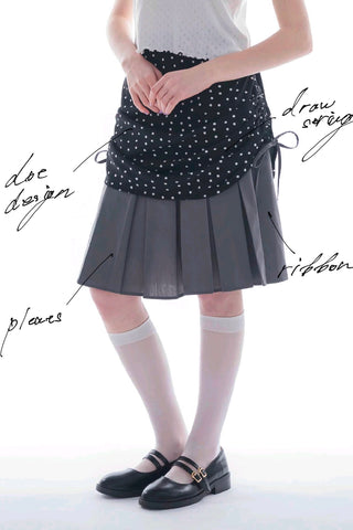 drawstring check pleats skirt
