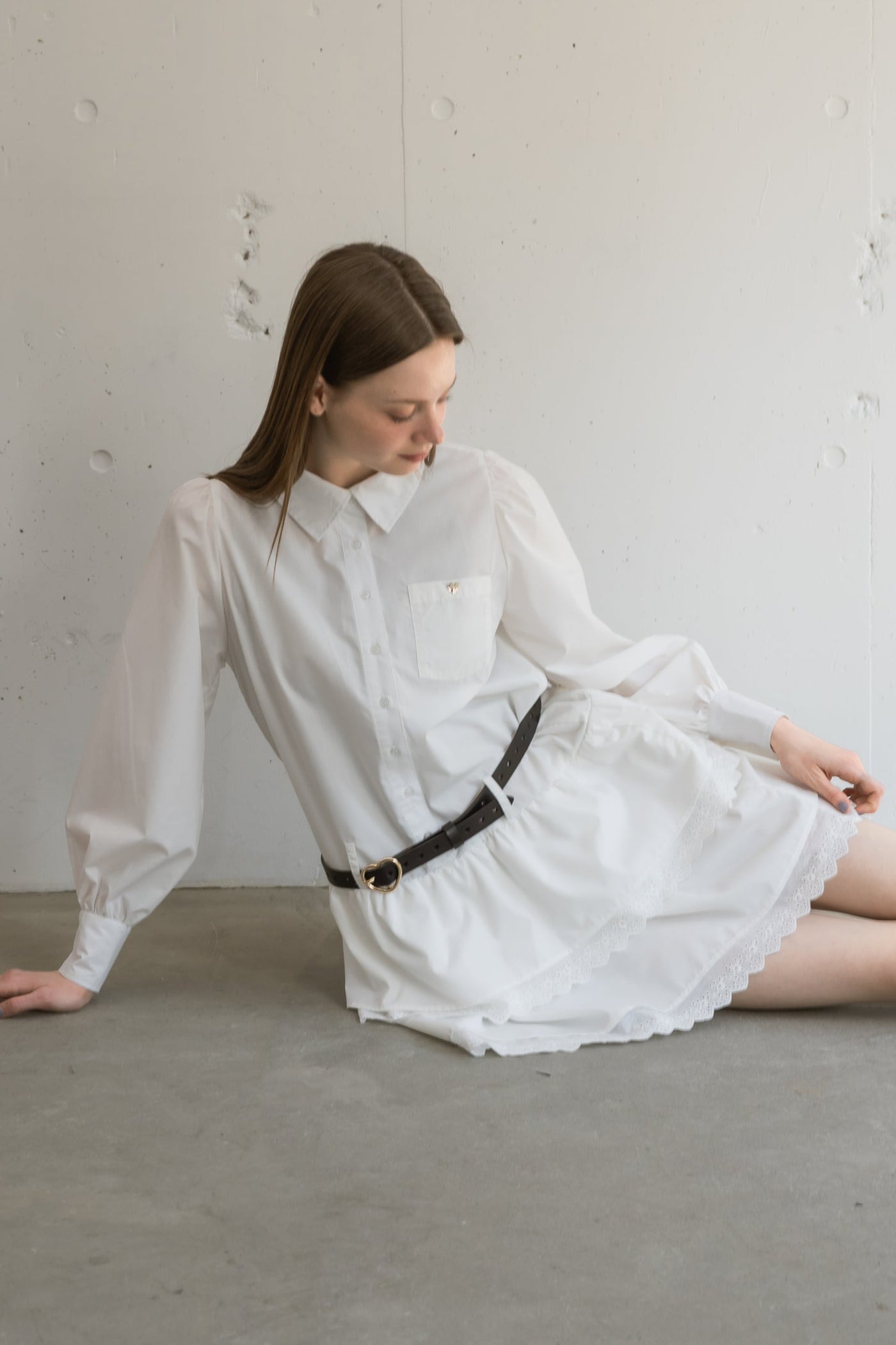 lace skirt shirt onepiece／長袖シャツワンピース lace skirt shirt onepiece – idem
