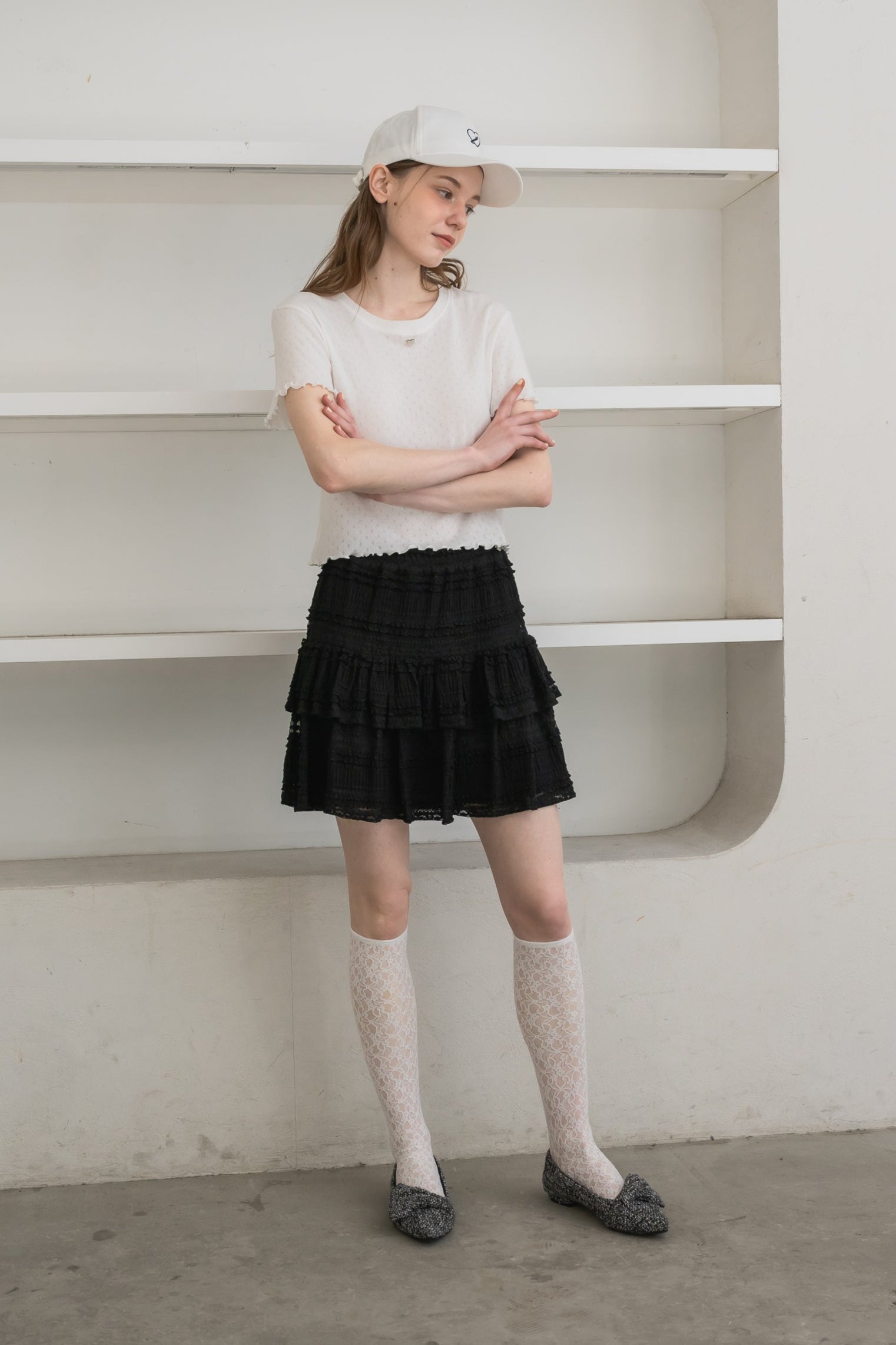 lace tiered frill mini skirt