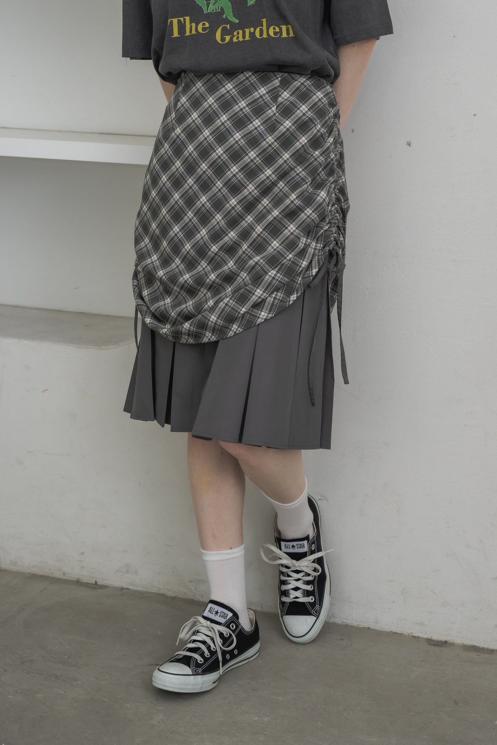 drawstring check pleats skirt – idem