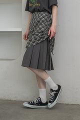 drawstring check pleats skirt