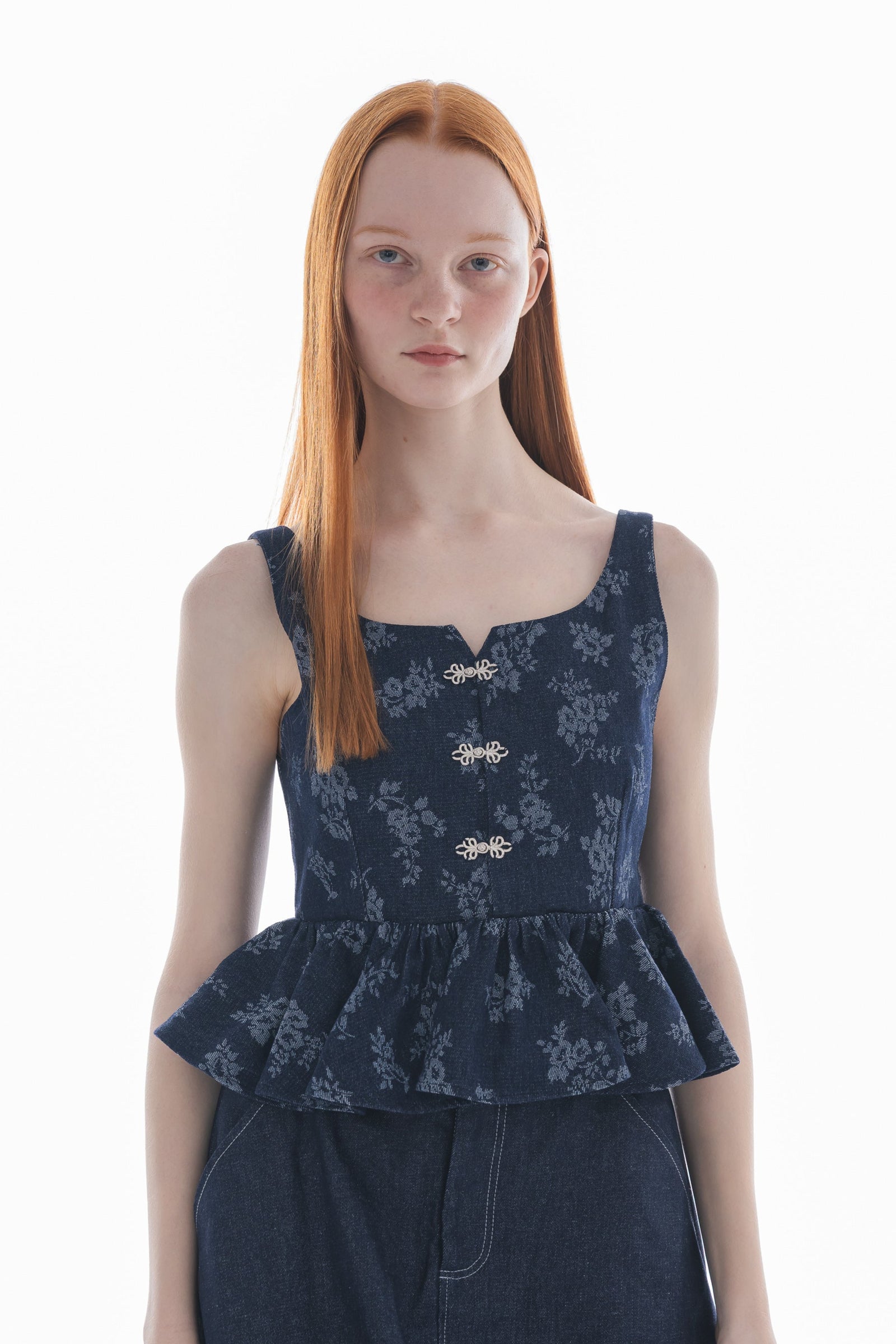 idem イデム　flower jacquard denim bustier flower jacquard denim bustier – idem
