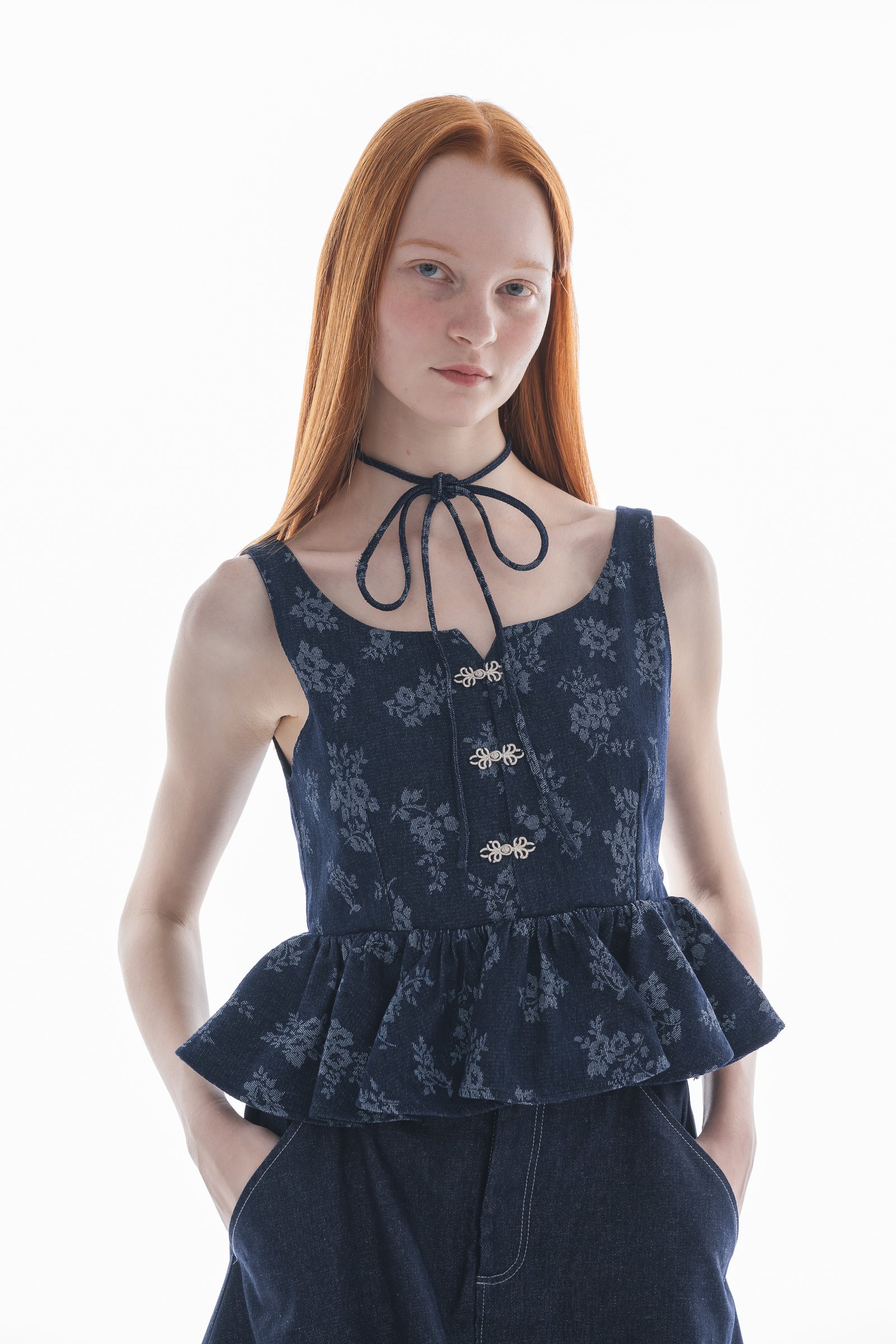 idem イデム　flower jacquard denim bustier flower jacquard denim bustier – idem