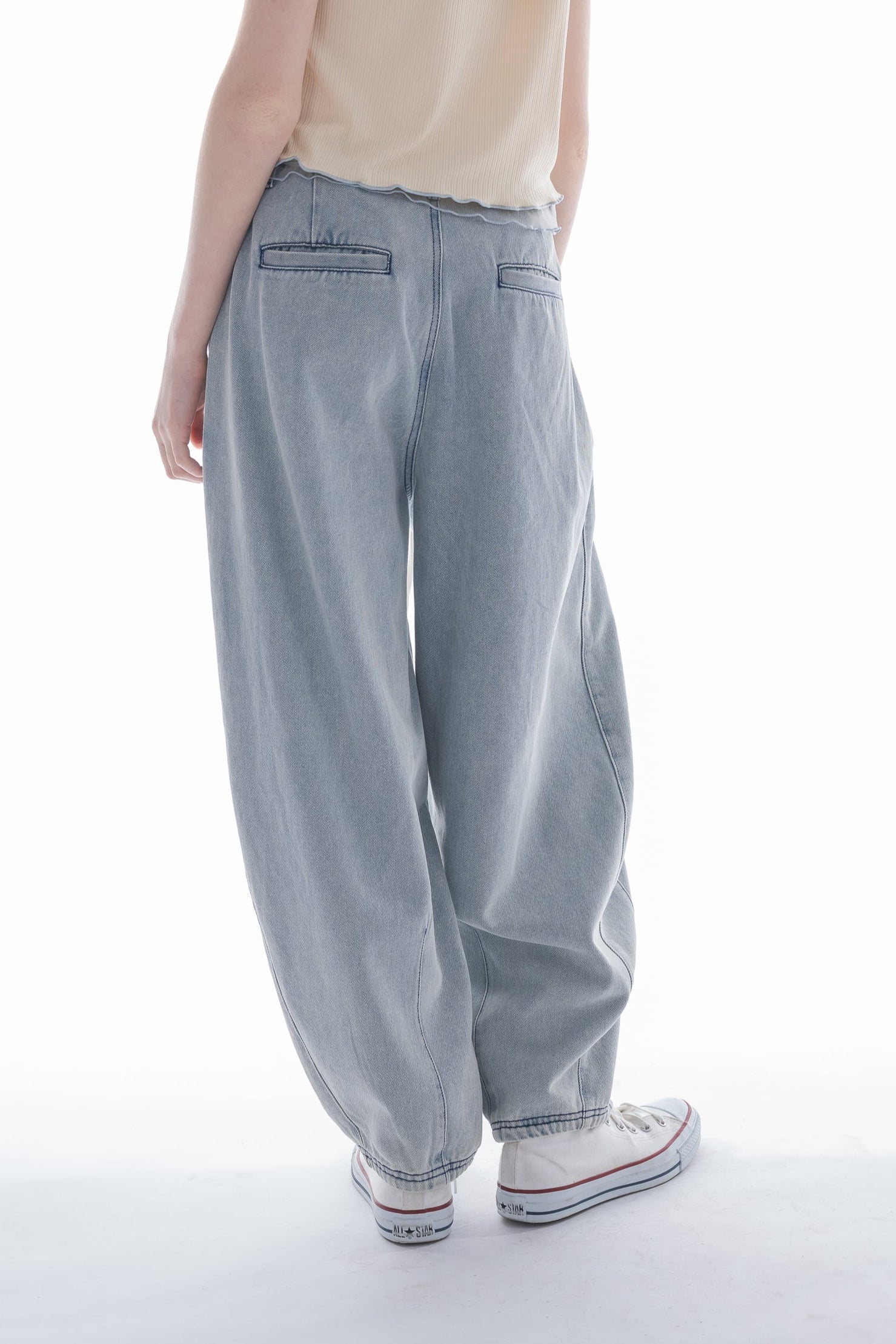curve denim ribbon pants