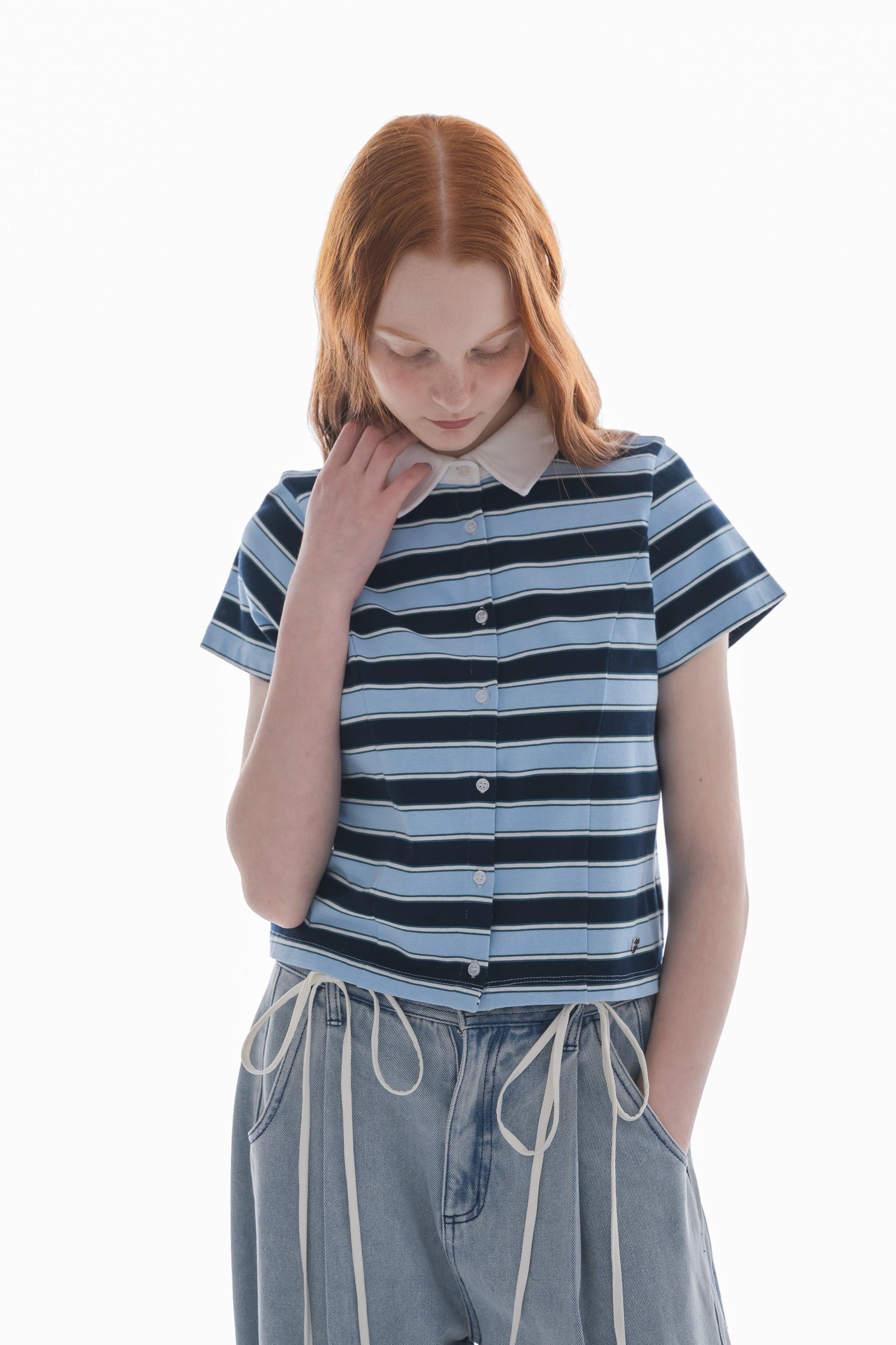 idem ボーダーフリルポロシャツ tシャツ border frill polo shirt／ボーダーフリルポロシャツ