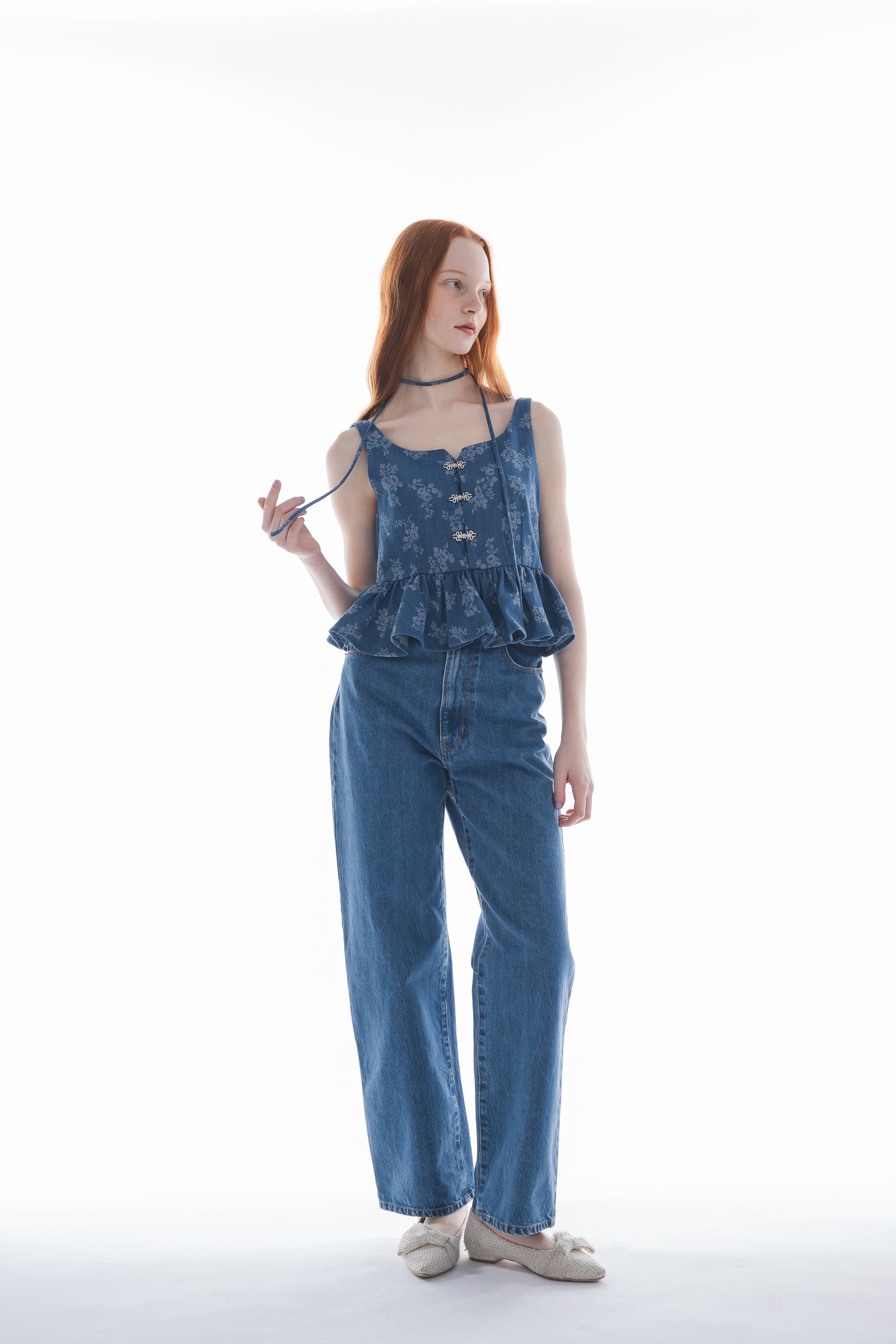 Cindi Bendi CREA デニム立体モチーフデニムカバーオール 3D flower jacquard denim bustier – idem