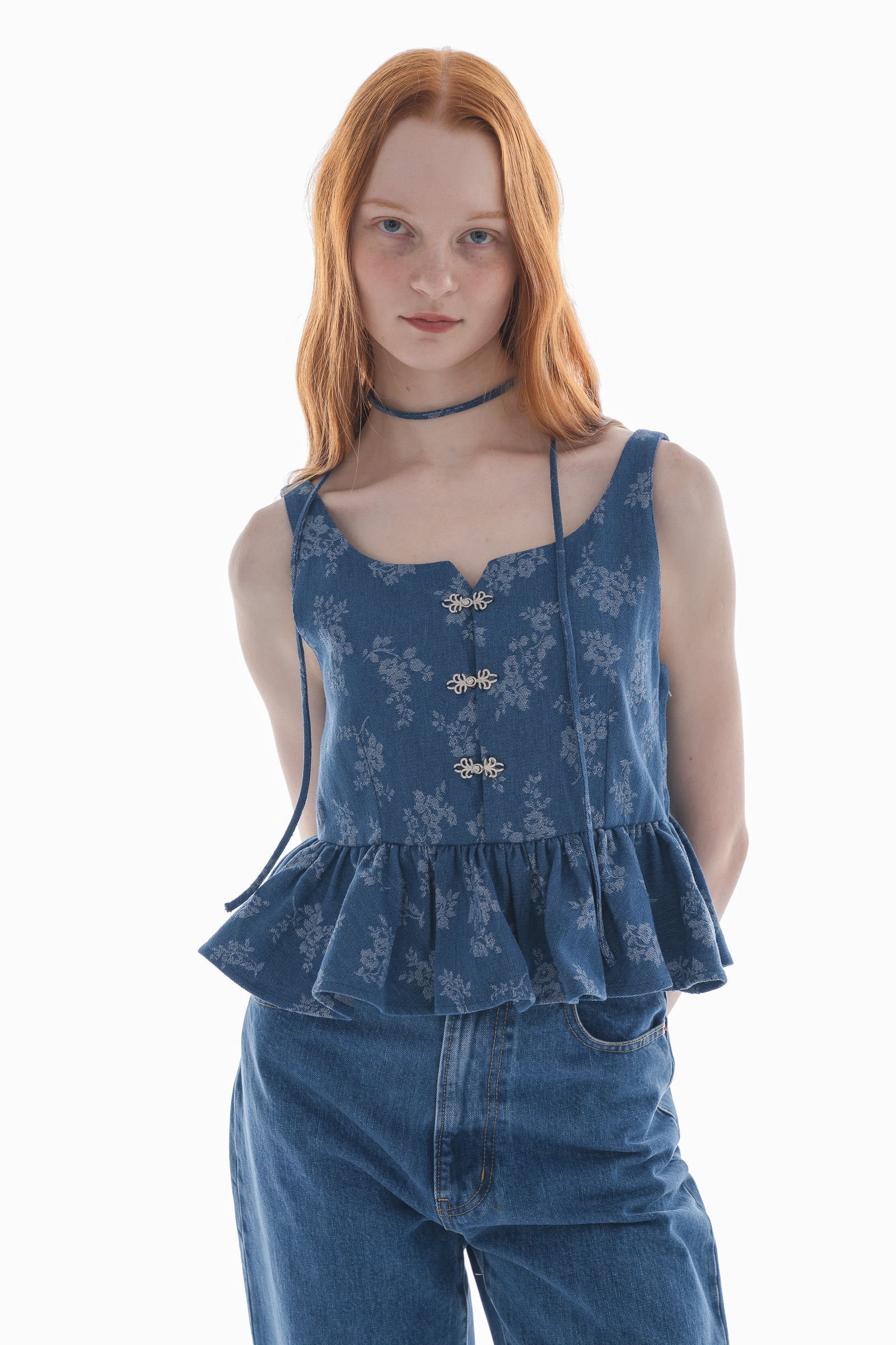 idem イデム　flower jacquard denim bustier flower jacquard denim bustier – idem