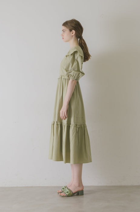 volume sleeve cotton frill onepiece