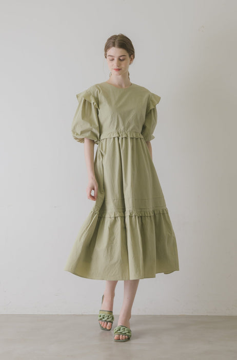 volume sleeve cotton frill onepiece