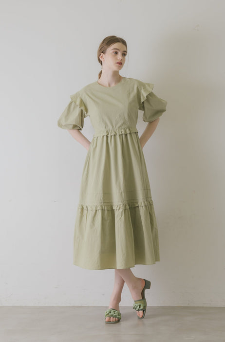 volume sleeve cotton frill onepiece