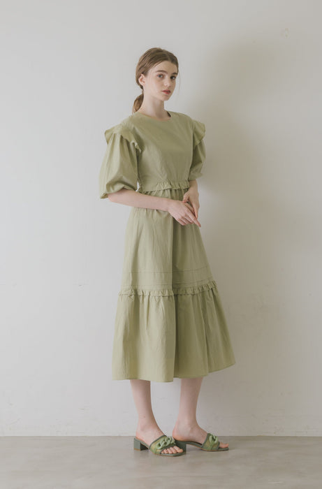 volume sleeve cotton frill onepiece