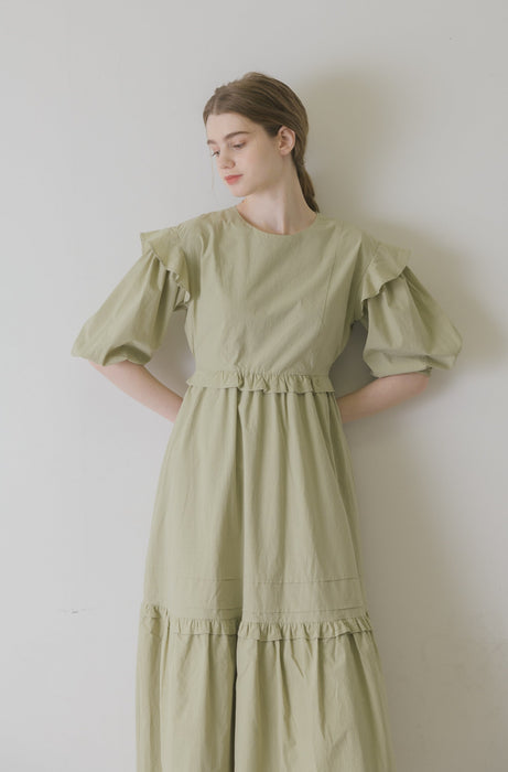 volume sleeve cotton frill onepiece