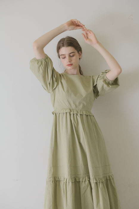 volume sleeve cotton frill onepiece