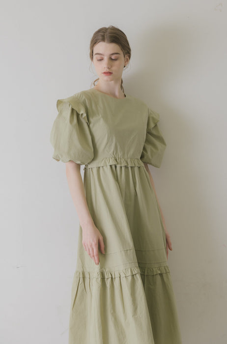 volume sleeve cotton frill onepiece
