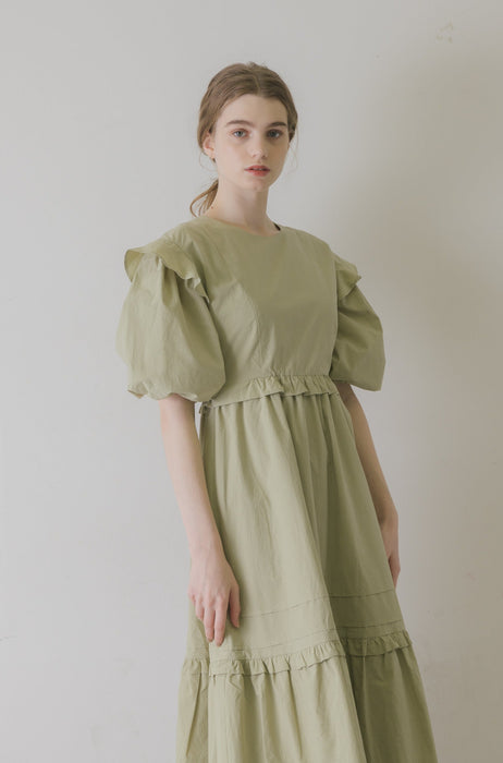 volume sleeve cotton frill onepiece