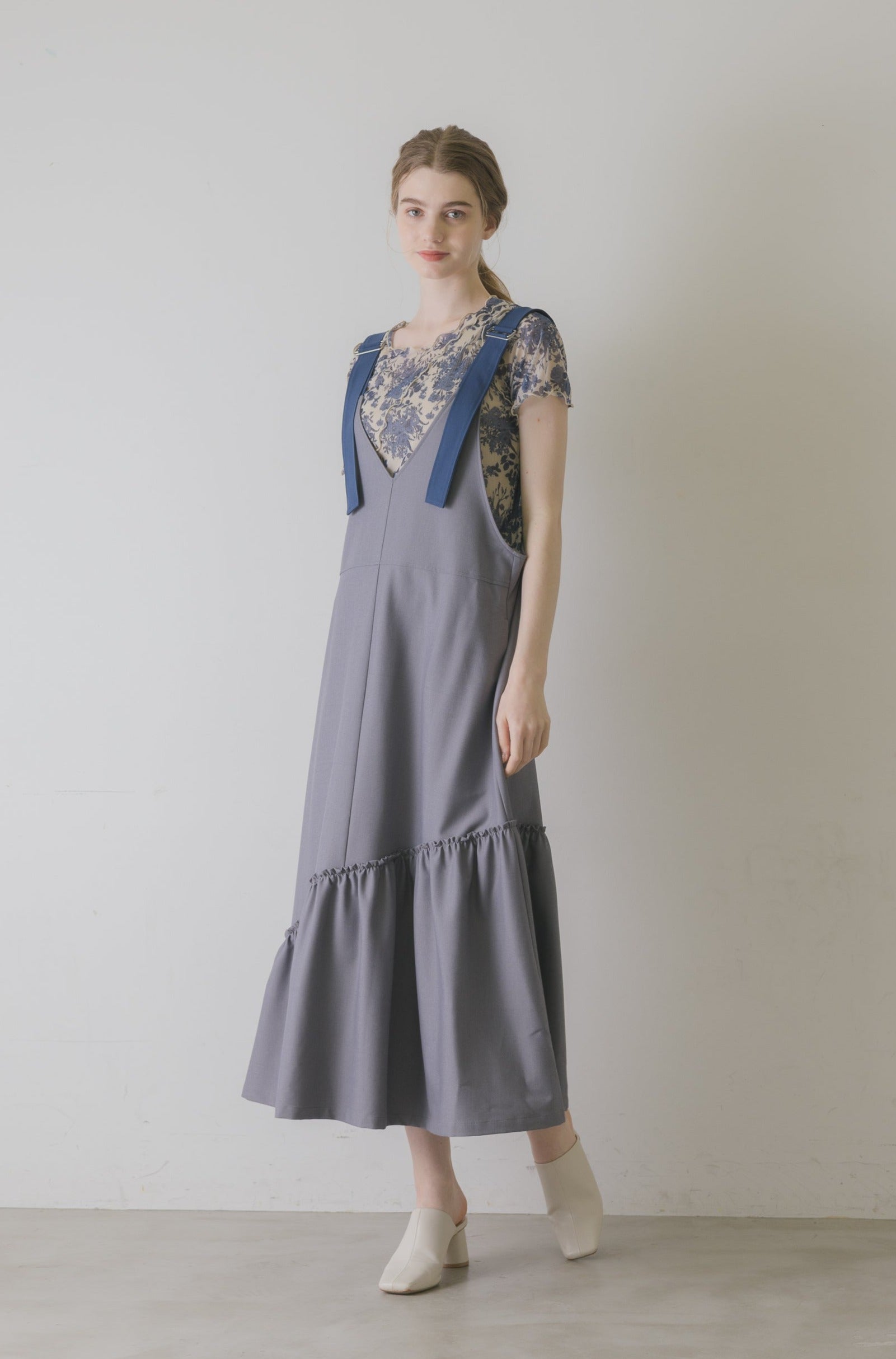suspenders tiered jumper skirt