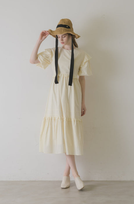 volume sleeve cotton frill onepiece