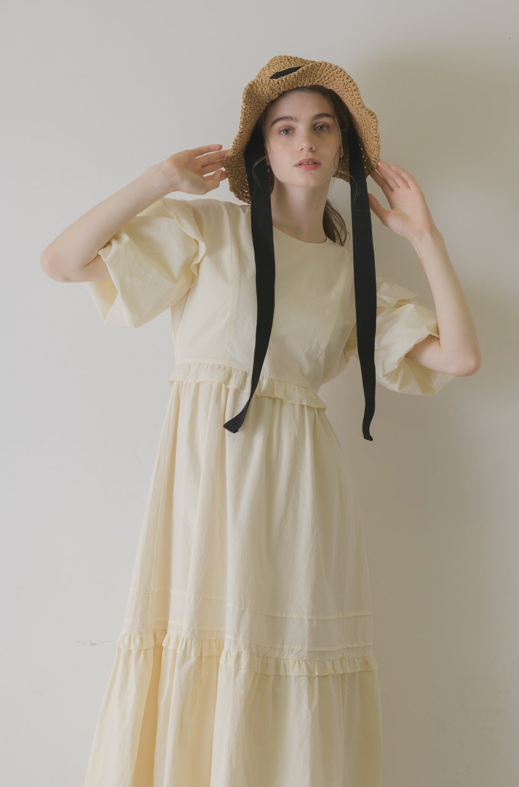 volume sleeve cotton frill onepiece
