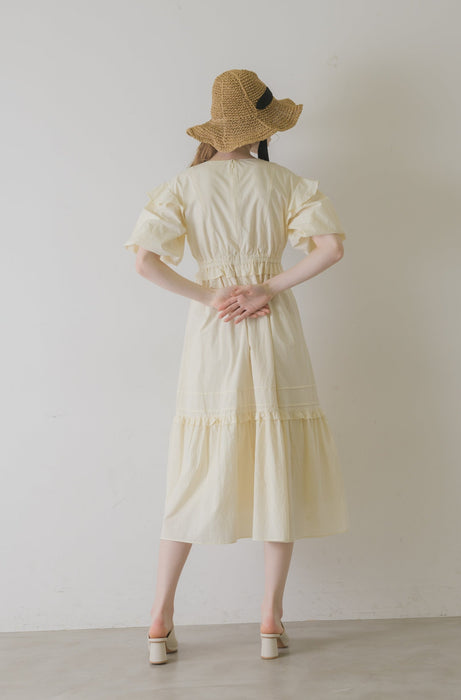 volume sleeve cotton frill onepiece